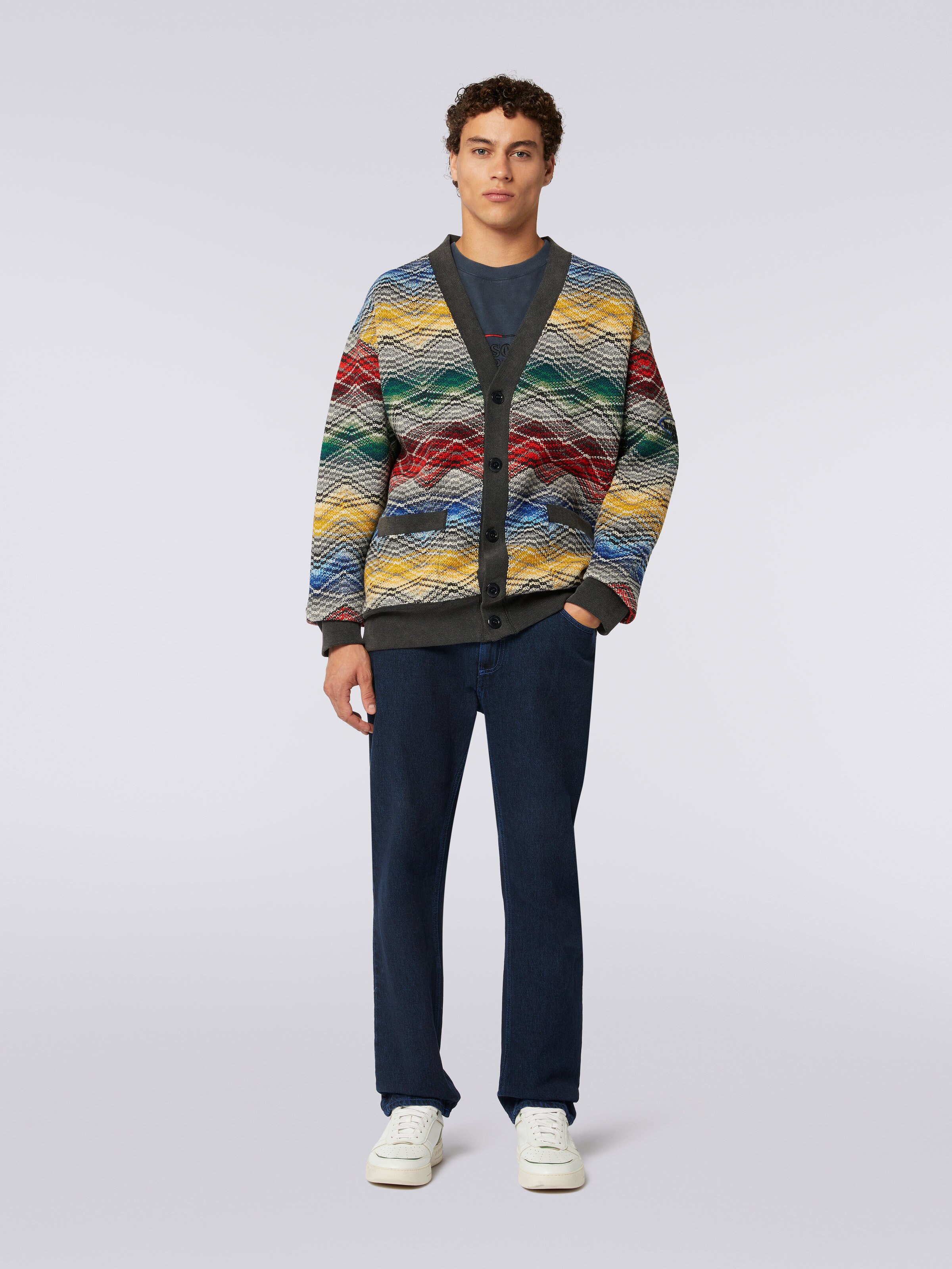 Cardigan en laine mélangée zig zag, Multicolore  - 1