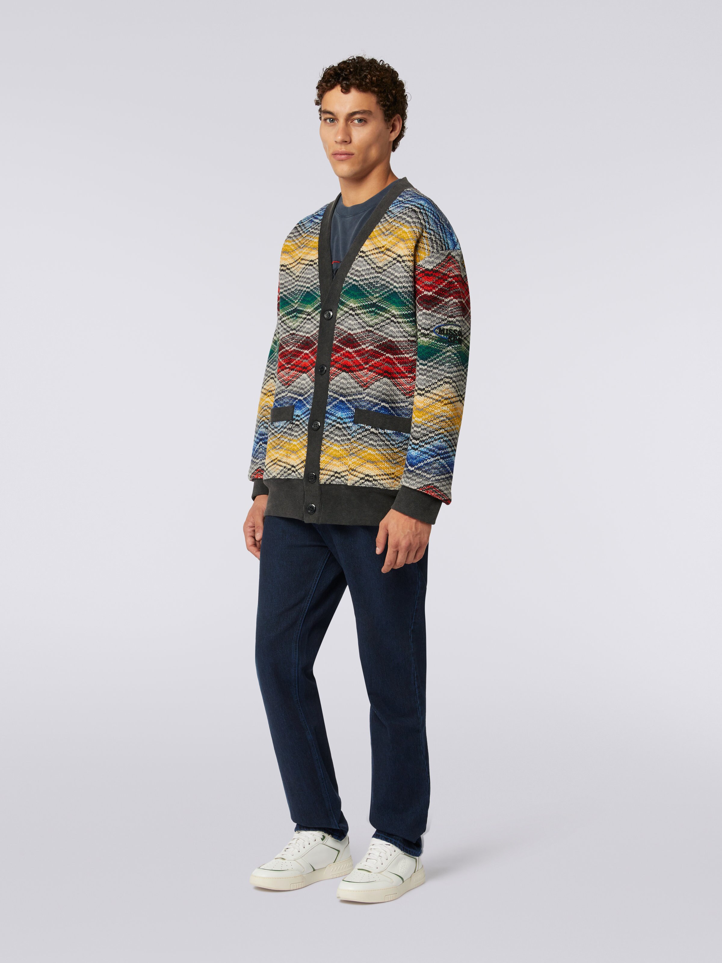 Cardigan en laine mélangée zig zag, Multicolore  - 2