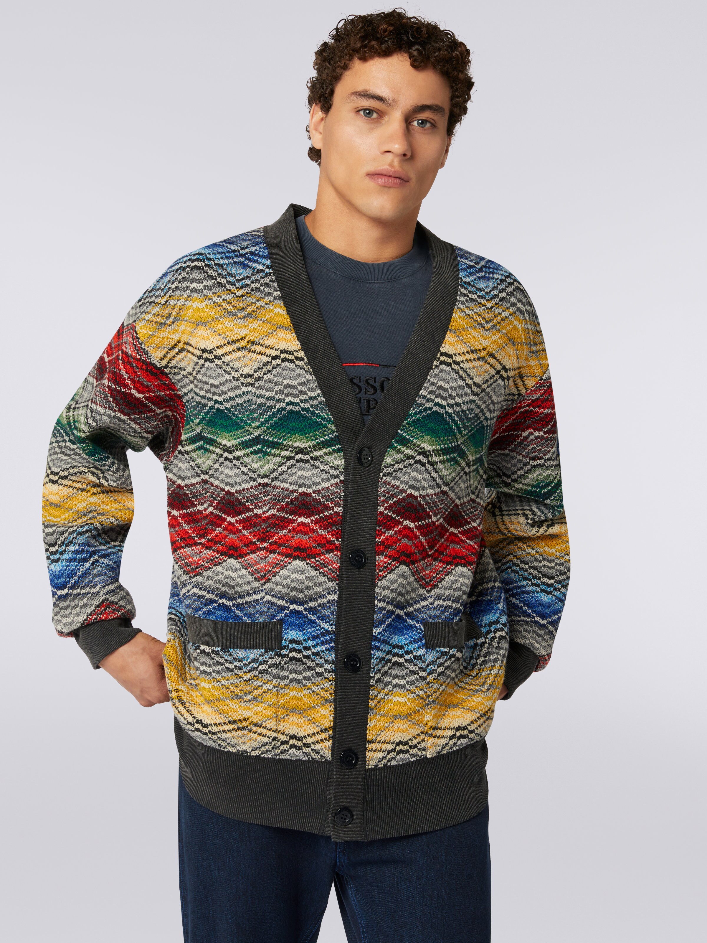 Cardigan en laine mélangée zig zag, Multicolore  - 4