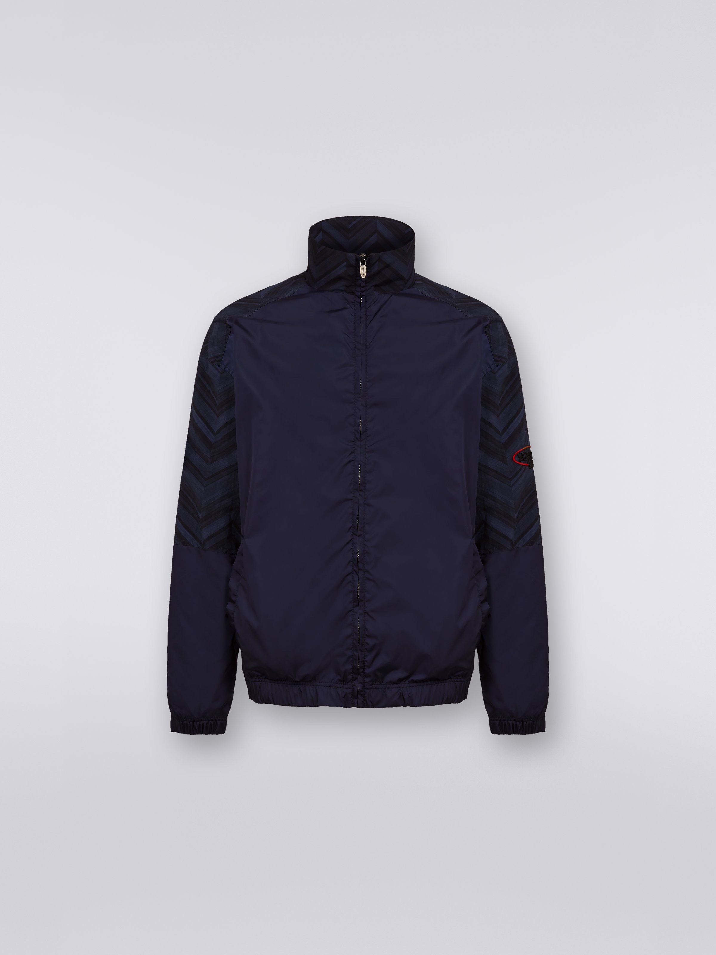 Bomber en nylon avec empiècements à chevrons et logo, Bleu - 0