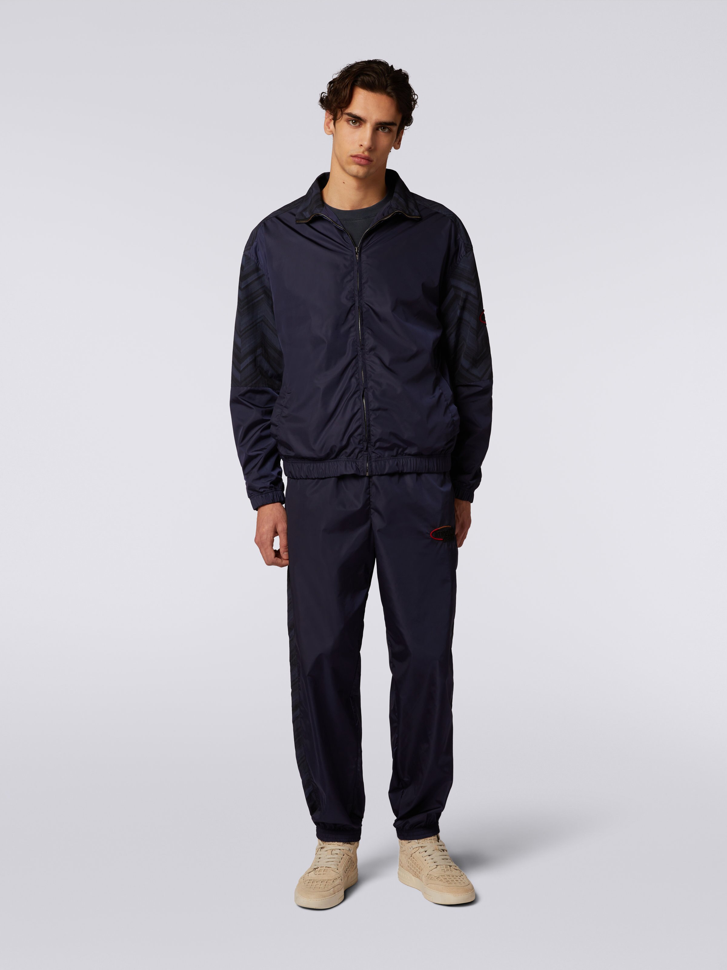Bomber en nylon avec empiècements à chevrons et logo, Bleu - 1