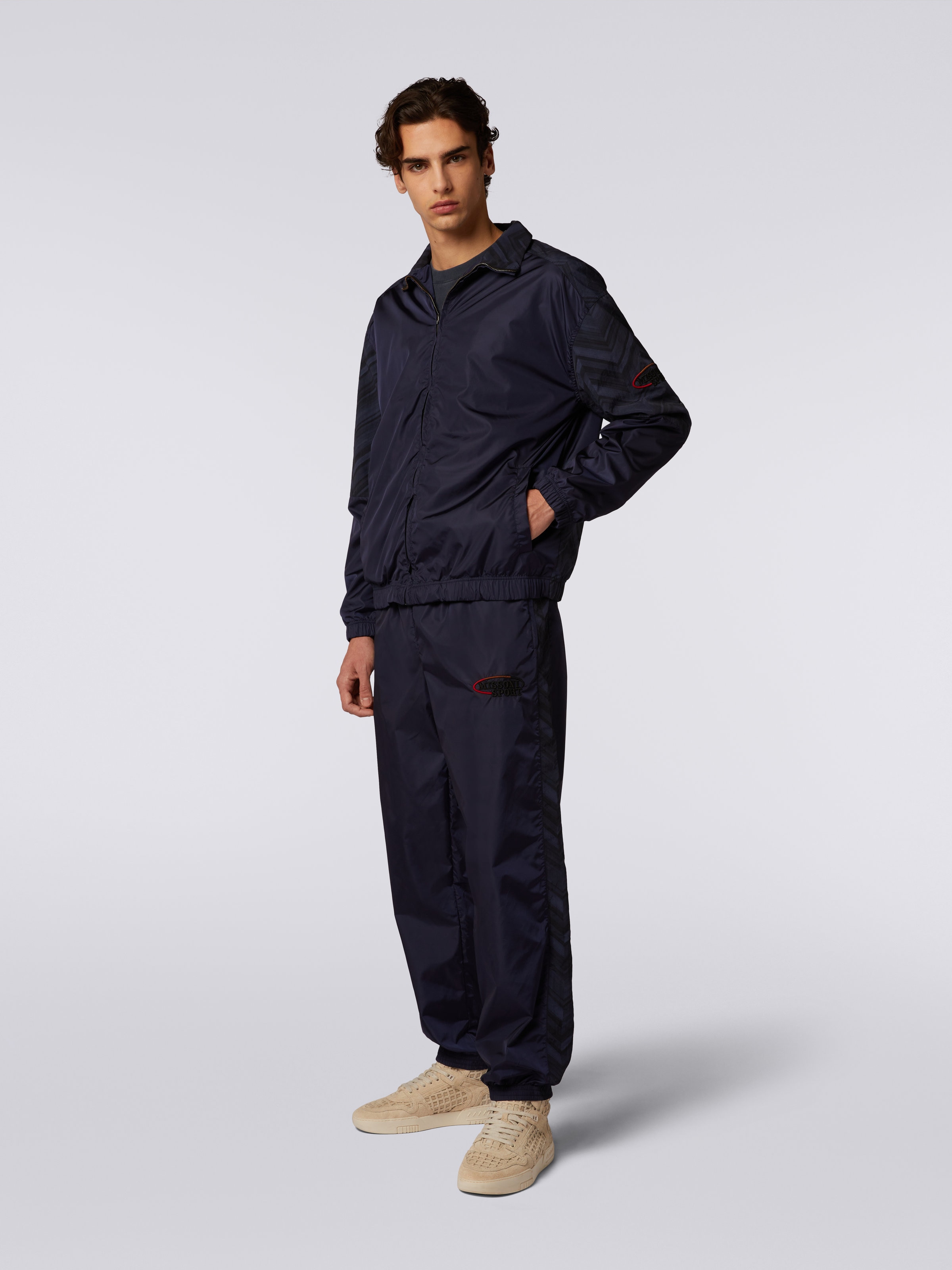 Bomber en nylon avec empiècements à chevrons et logo, Bleu - 2