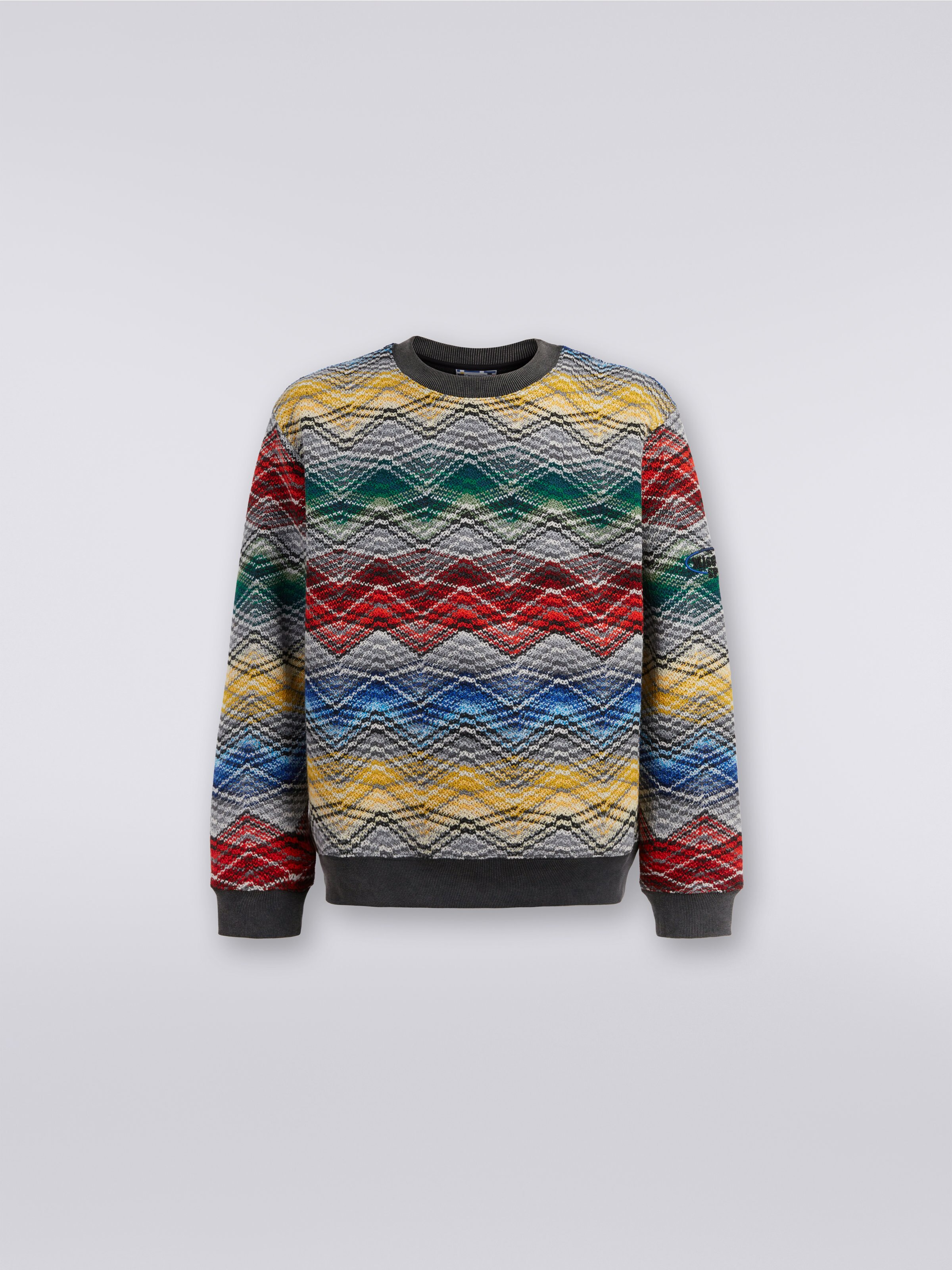 Zigzag wool blend crew-neck jumper, Multicoloured  - 0