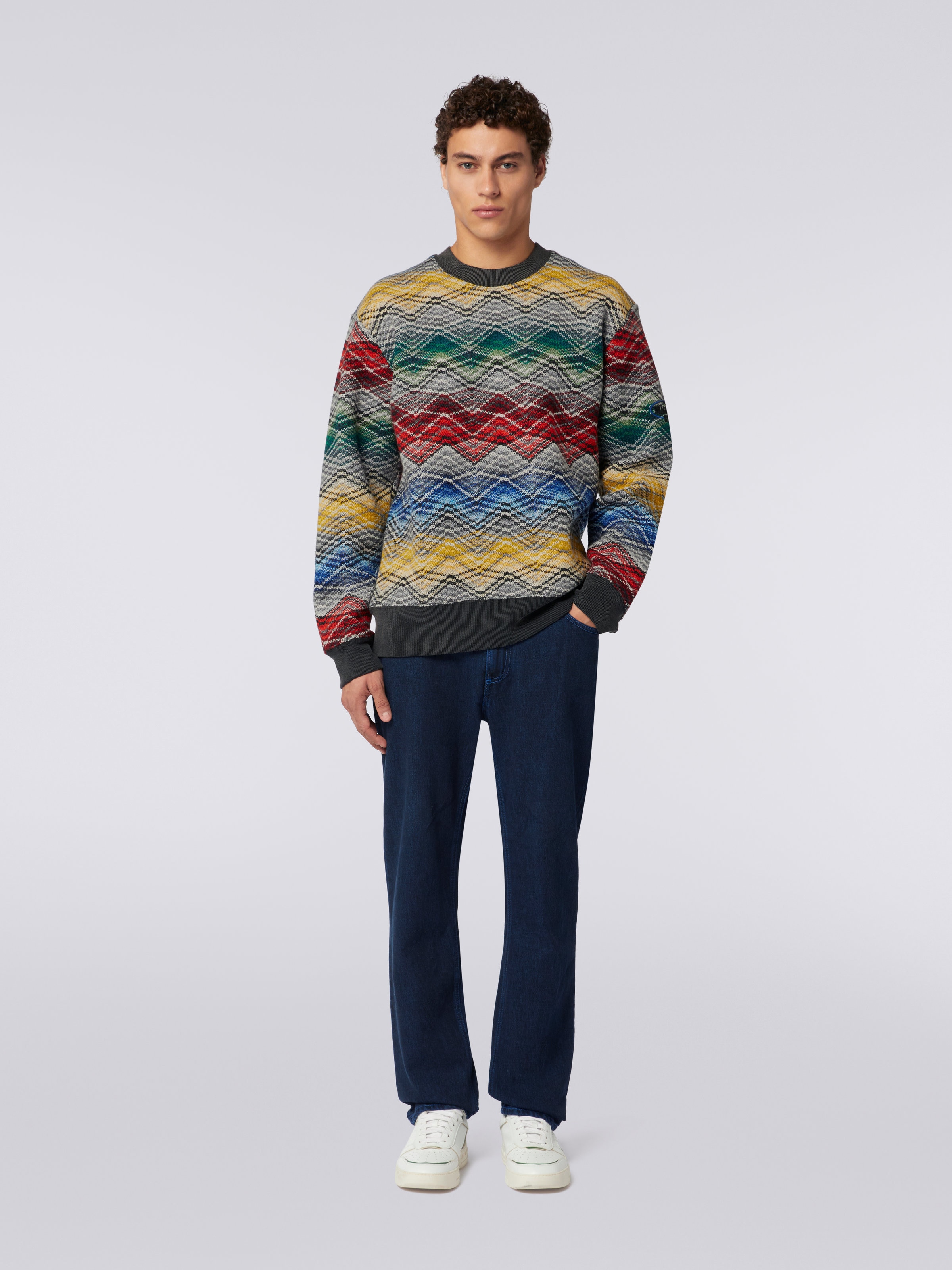 Zigzag wool blend crew-neck jumper, Multicoloured  - 1