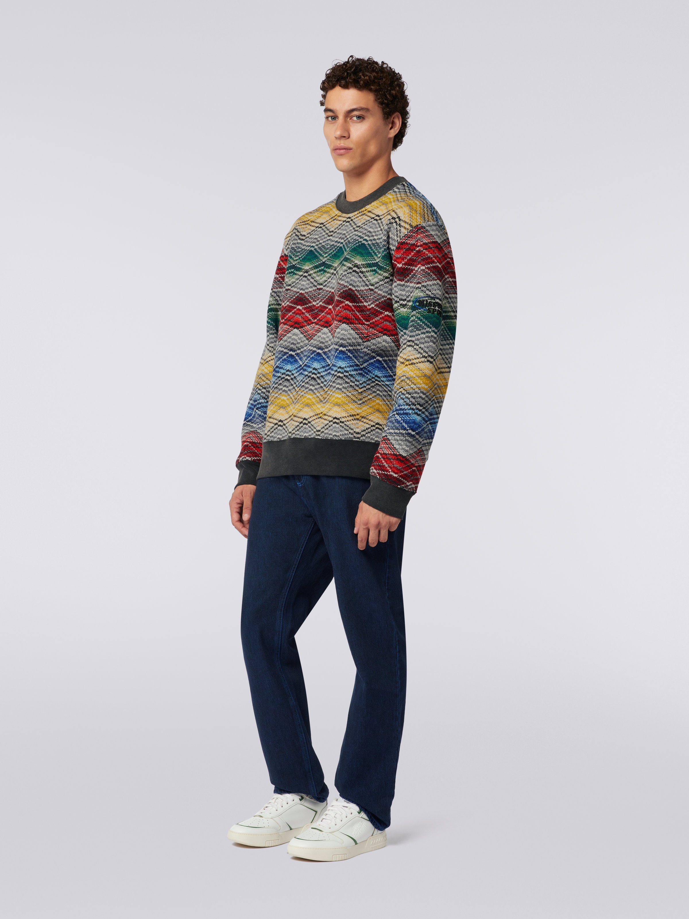 Zigzag wool blend crew-neck jumper, Multicoloured  - 2