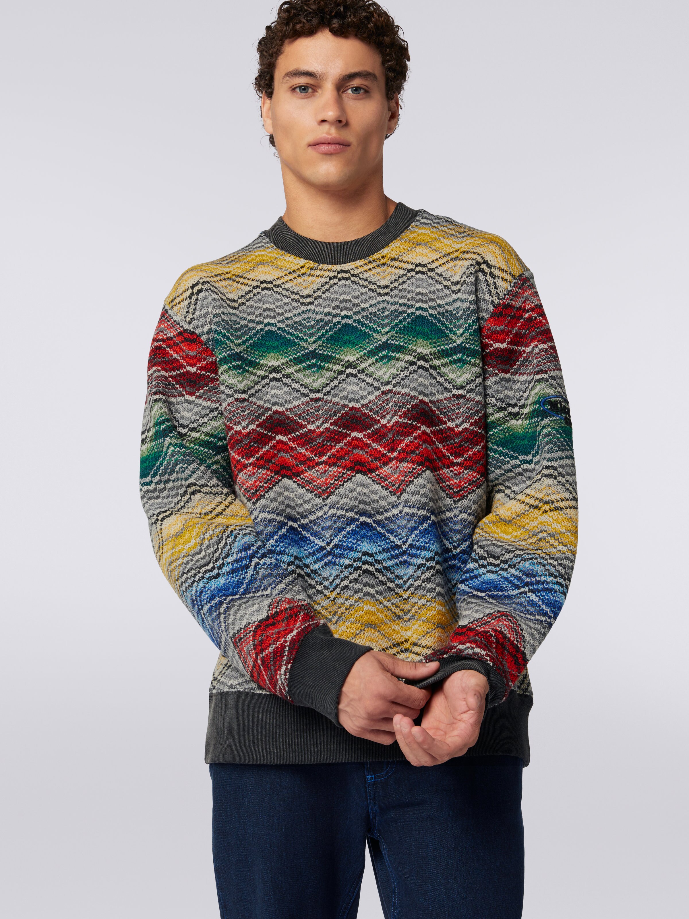 Zigzag wool blend crew-neck jumper, Multicoloured  - 4
