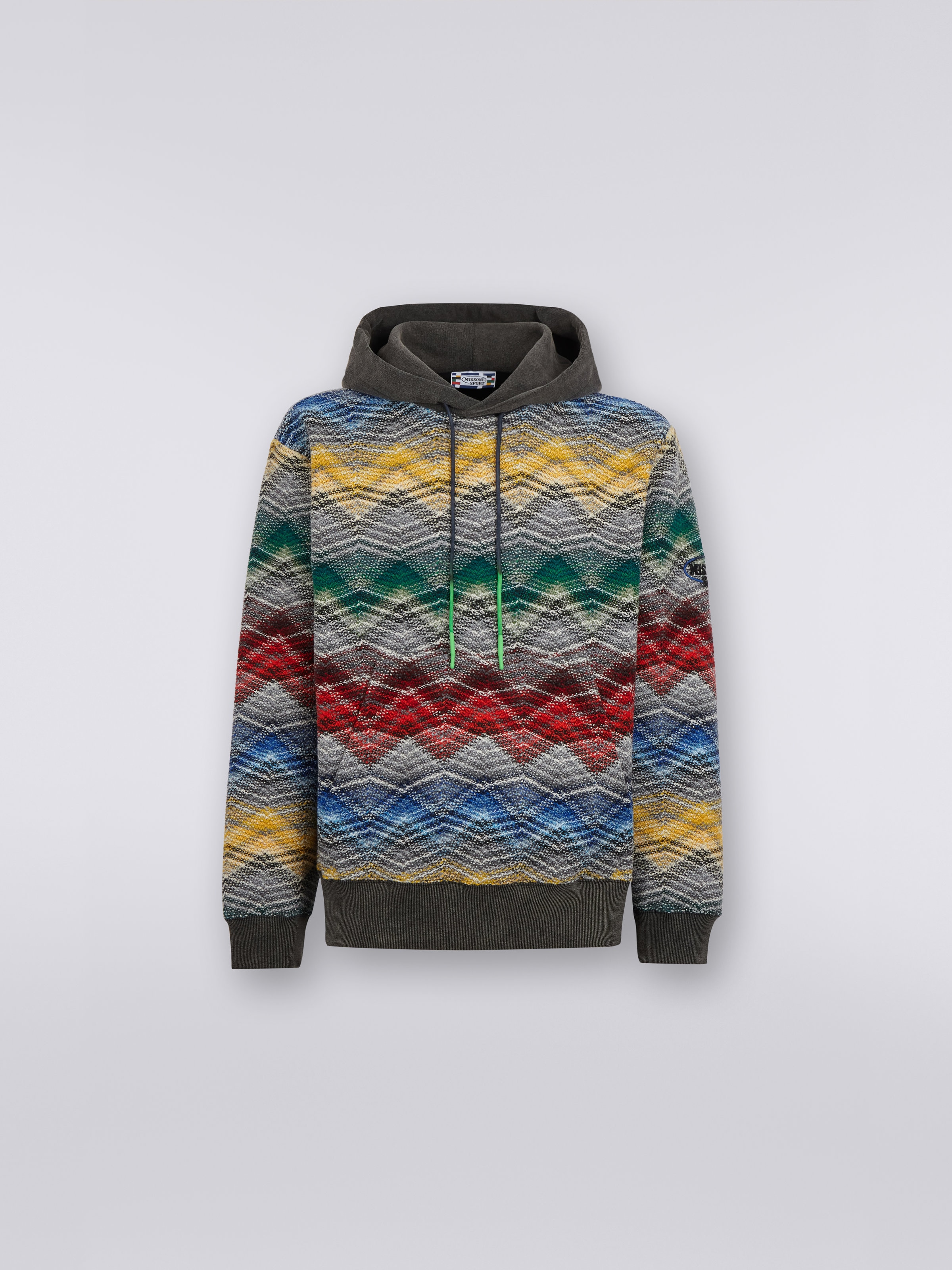 Sweat à capuche en laine mélangée zig zag, Multicolore  - 0