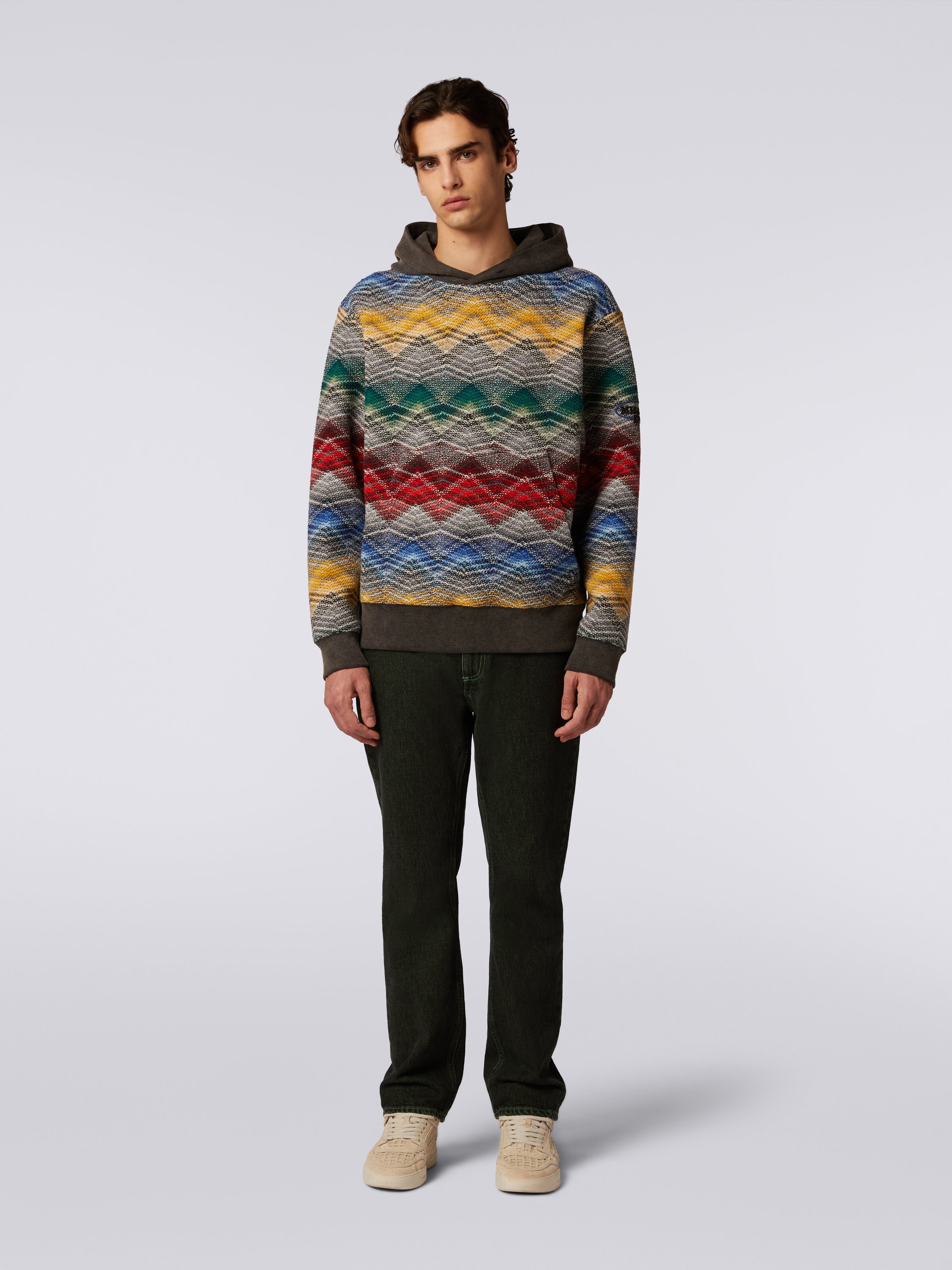 Sweat à capuche en laine mélangée zig zag, Multicolore  - 1