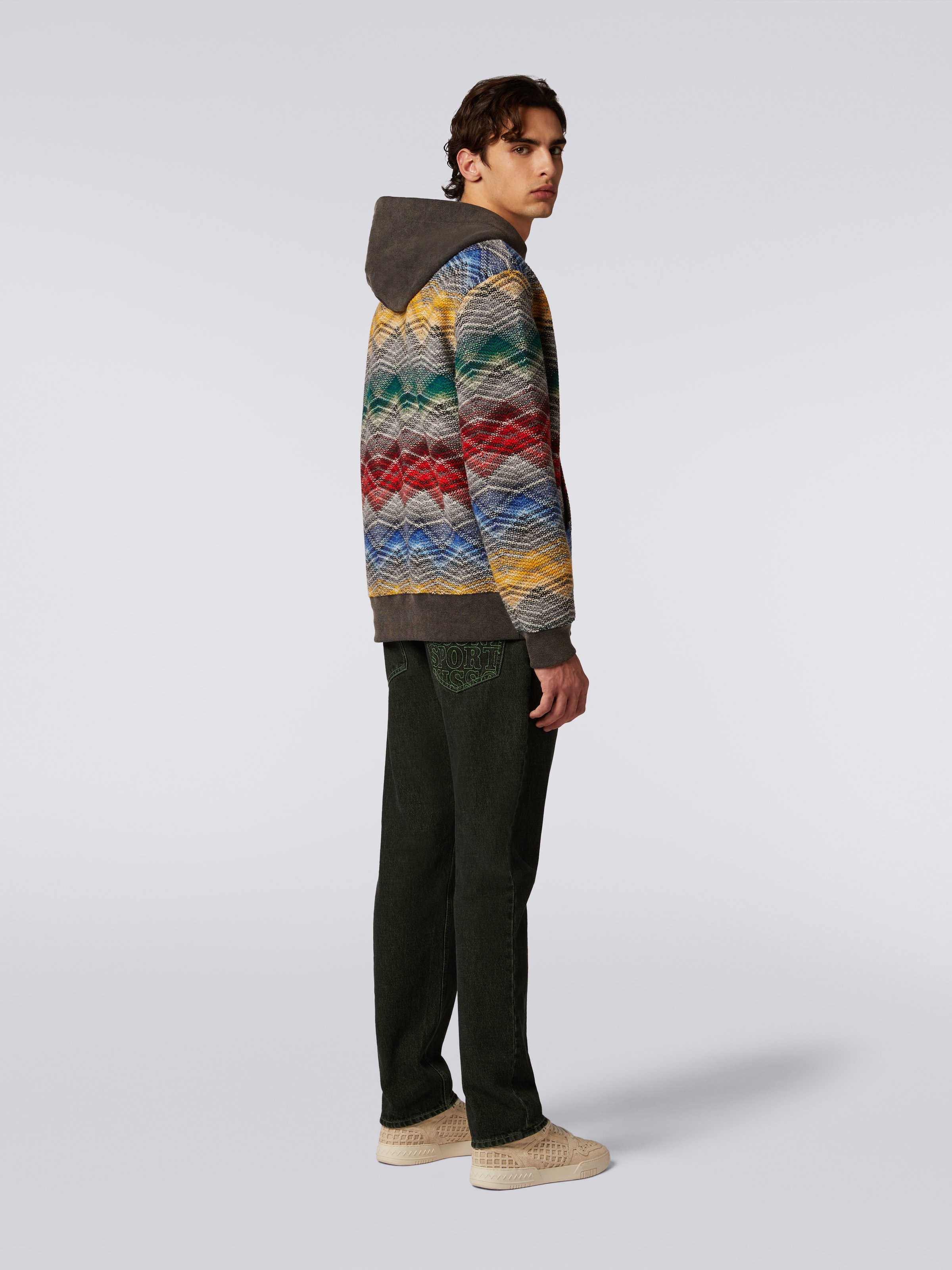 Sweat à capuche en laine mélangée zig zag, Multicolore  - 3