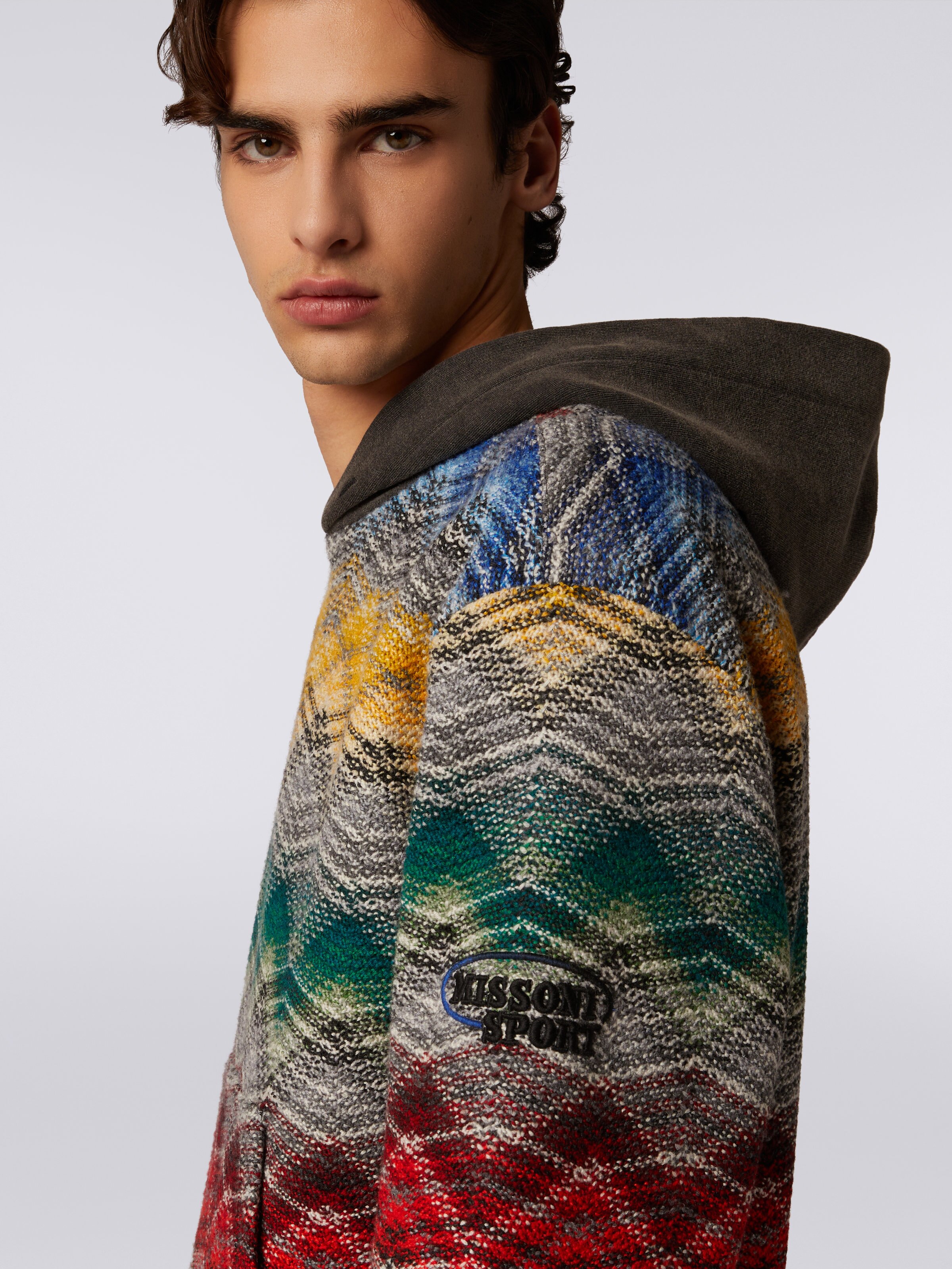 Sweat à capuche en laine mélangée zig zag, Multicolore  - 4
