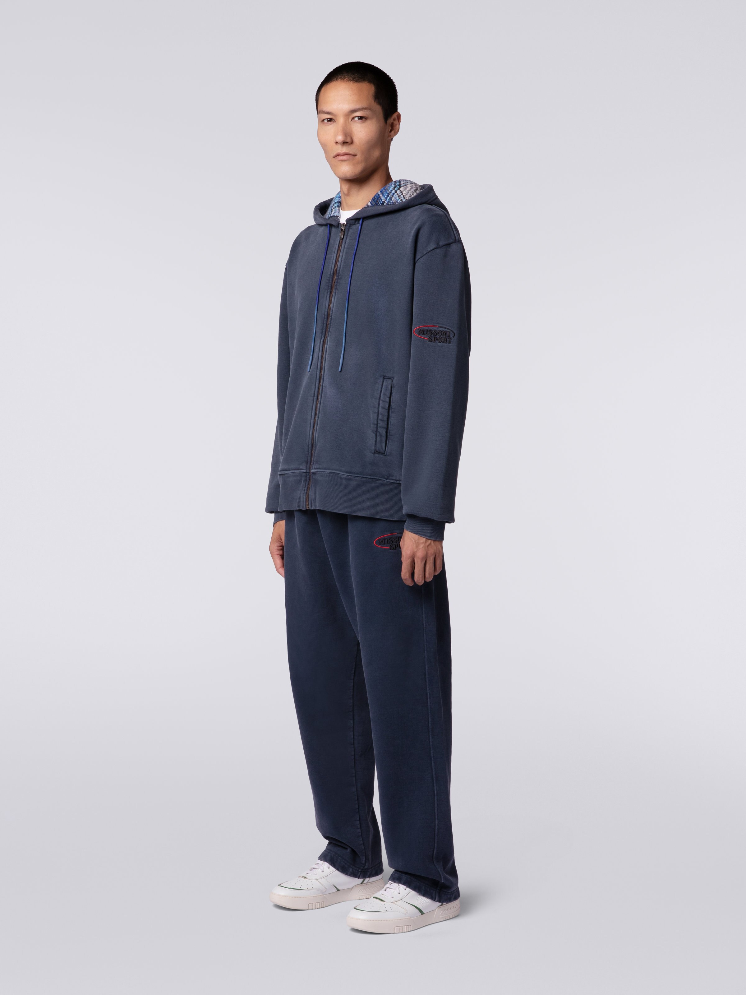 Cotton sweatshirt with hood and zip, Blue - 2