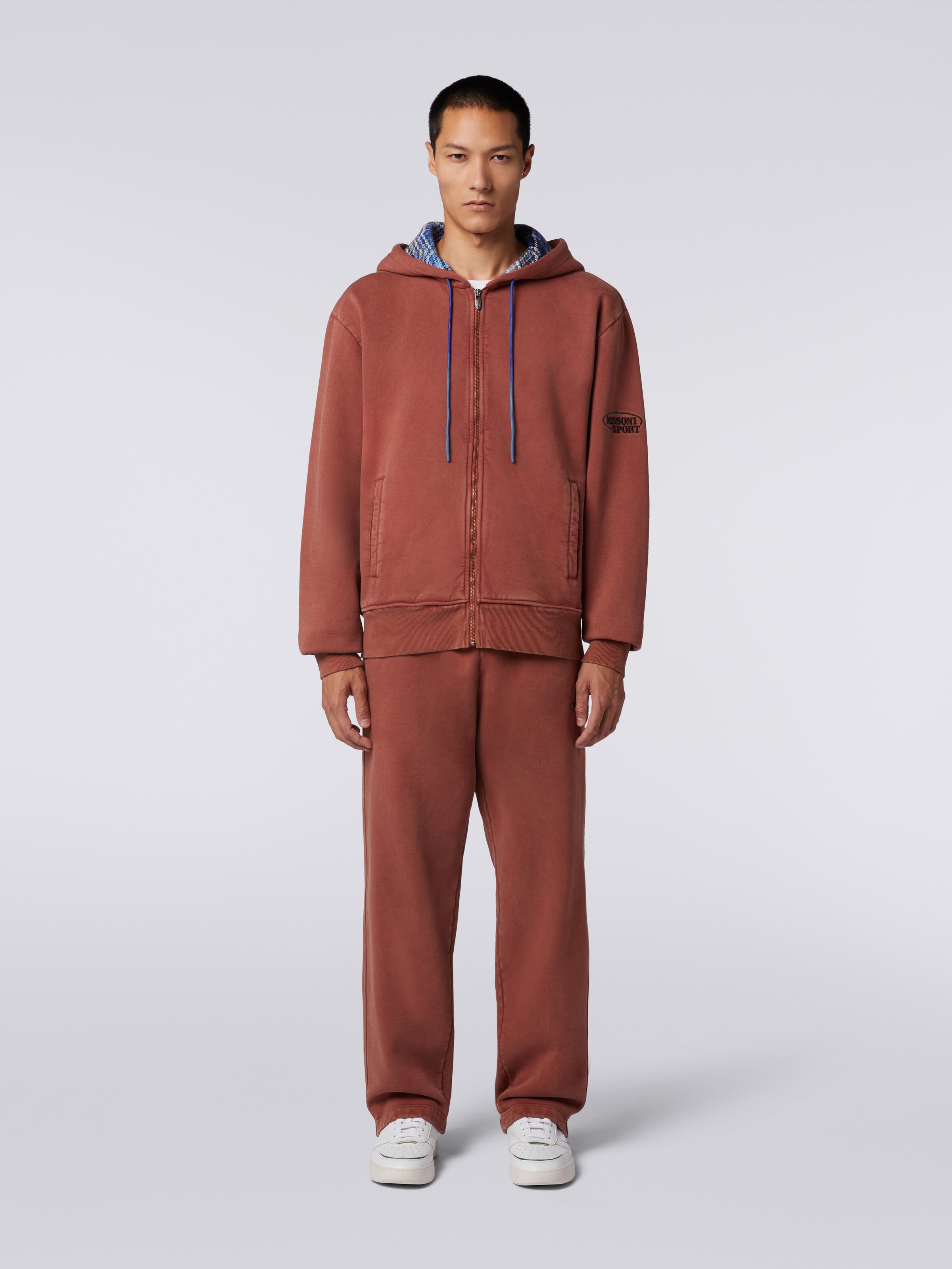 Felpa in cotone con cappuccio e zip, Ruggine - 1