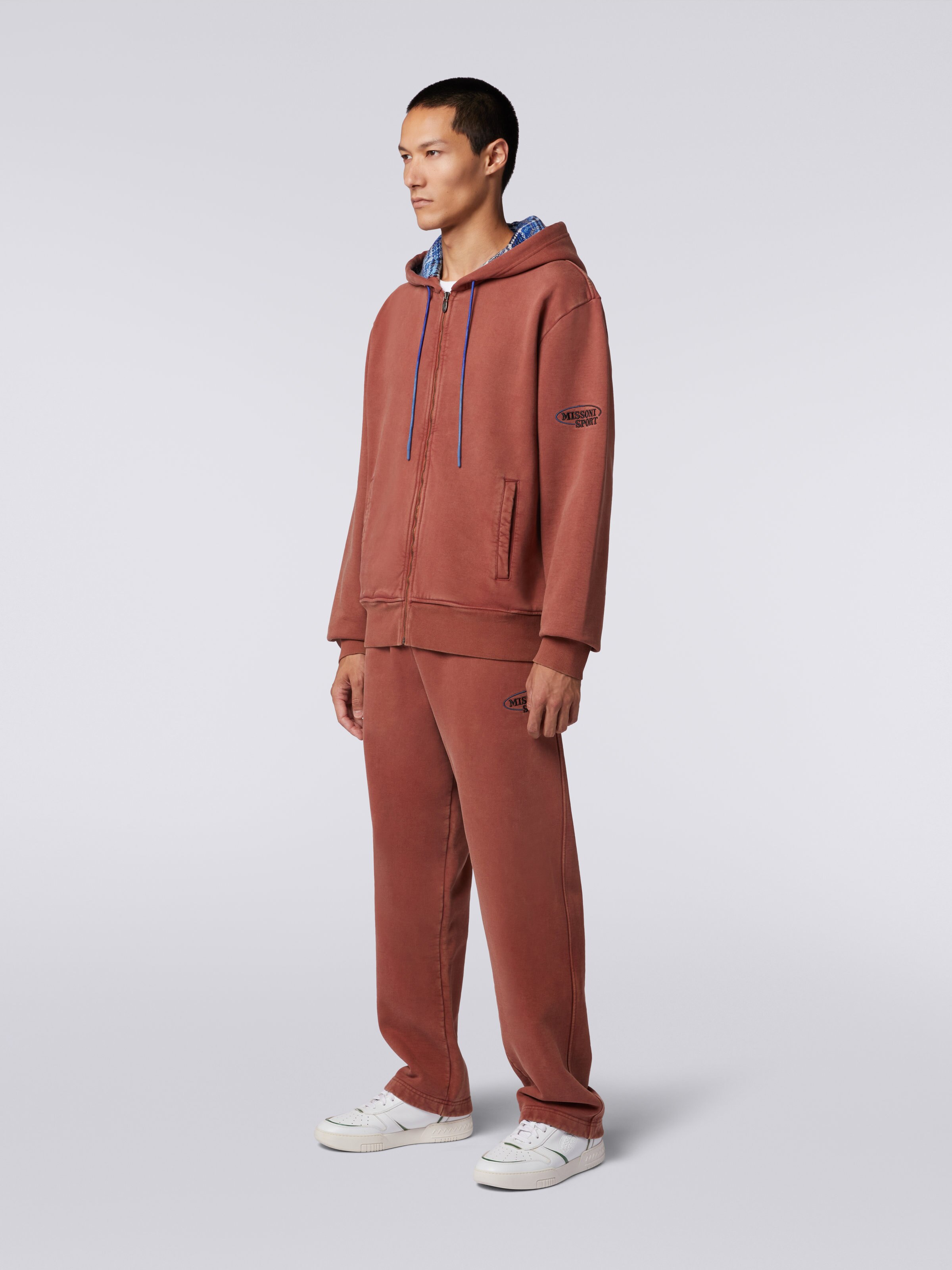 Felpa in cotone con cappuccio e zip, Ruggine - 2