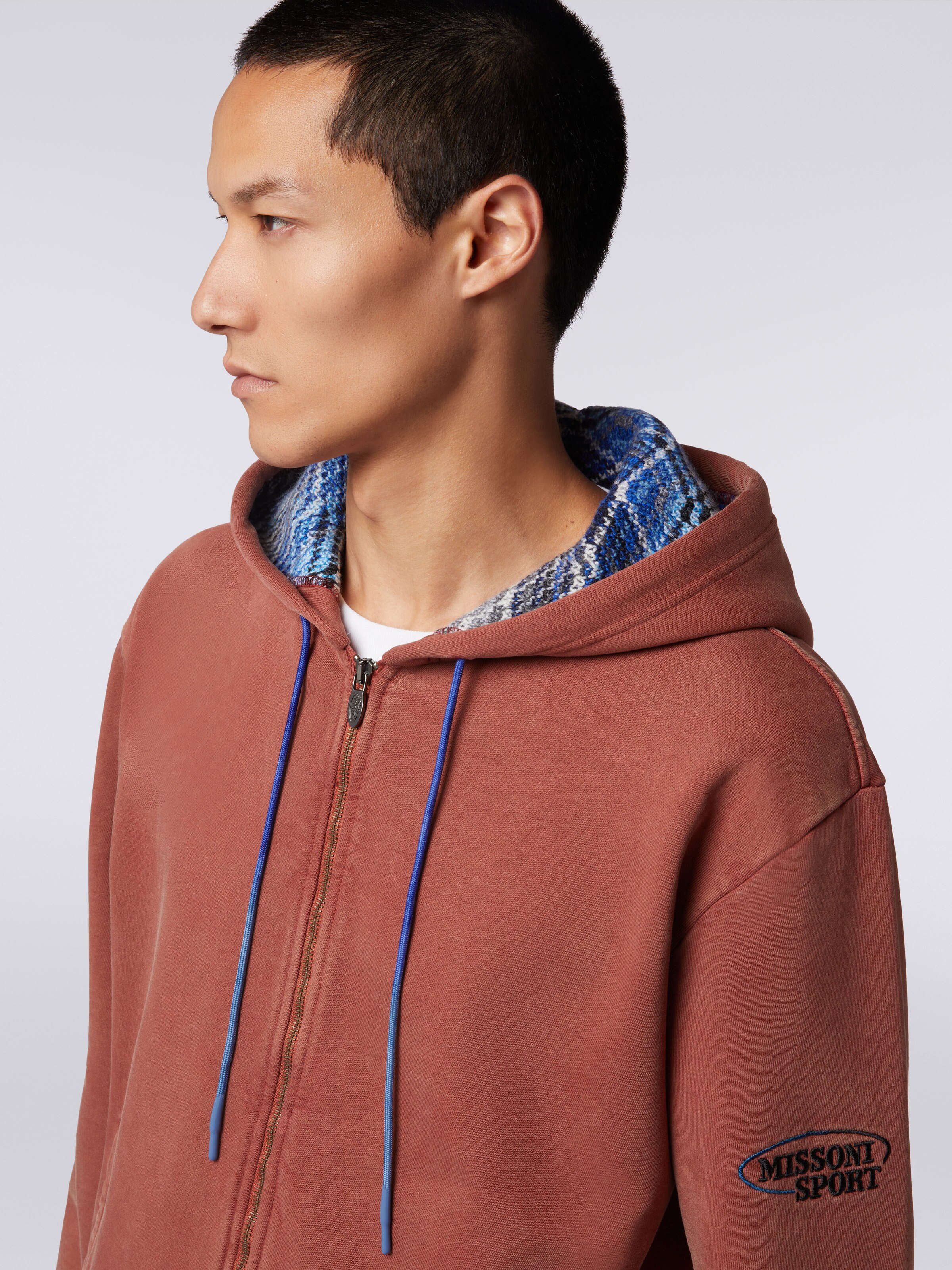 Cotton sweatshirt with hood and zip, Rust - 4