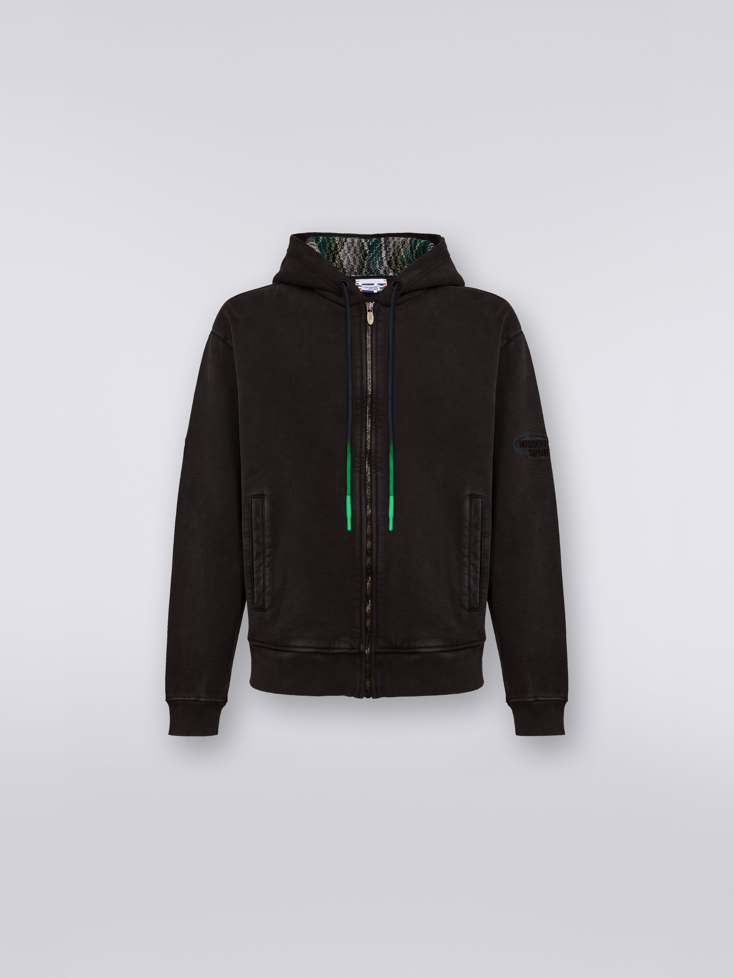 Felpa in cotone con cappuccio e zip, Grigio - 0