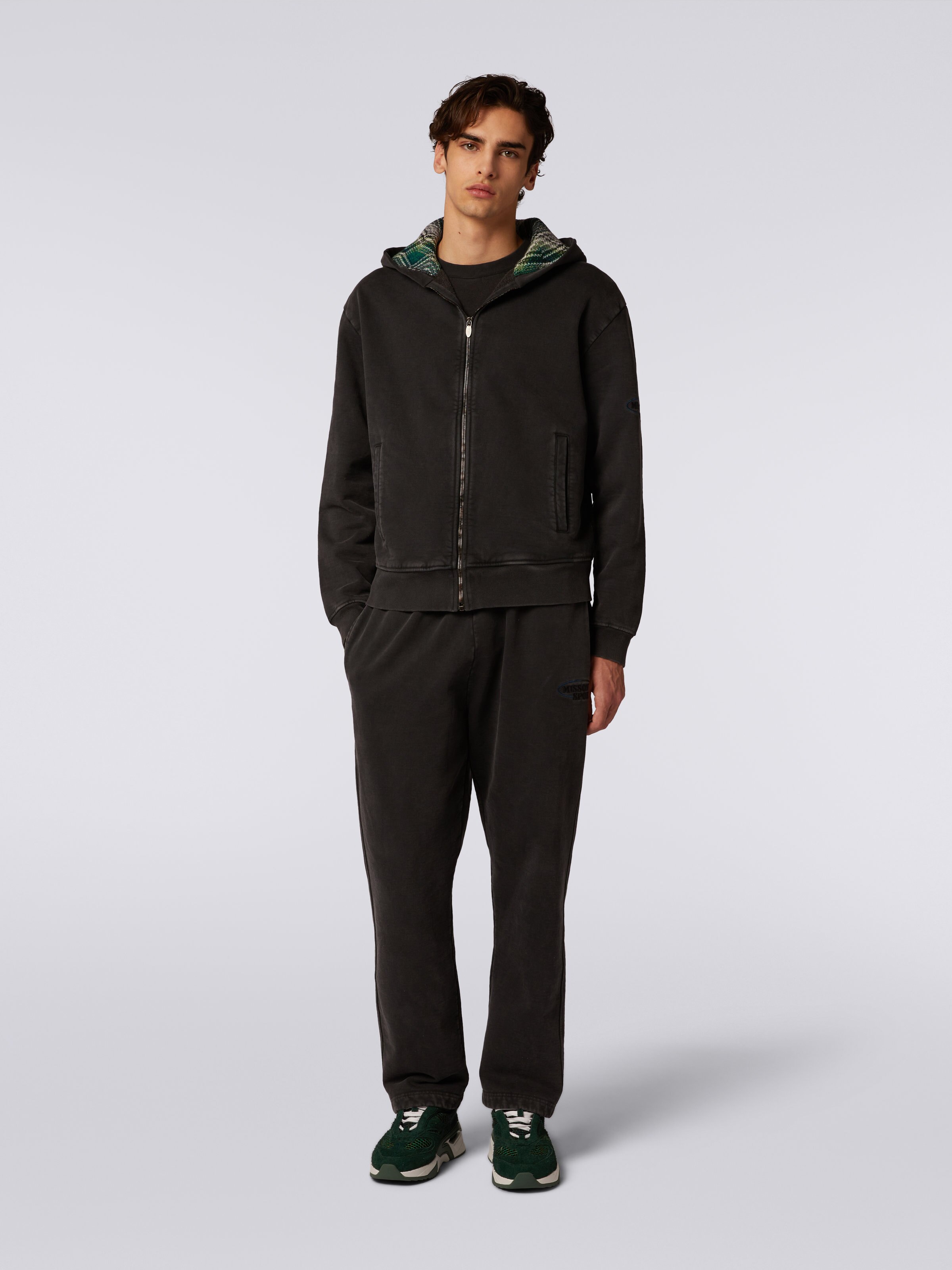 Felpa in cotone con cappuccio e zip, Grigio - 1