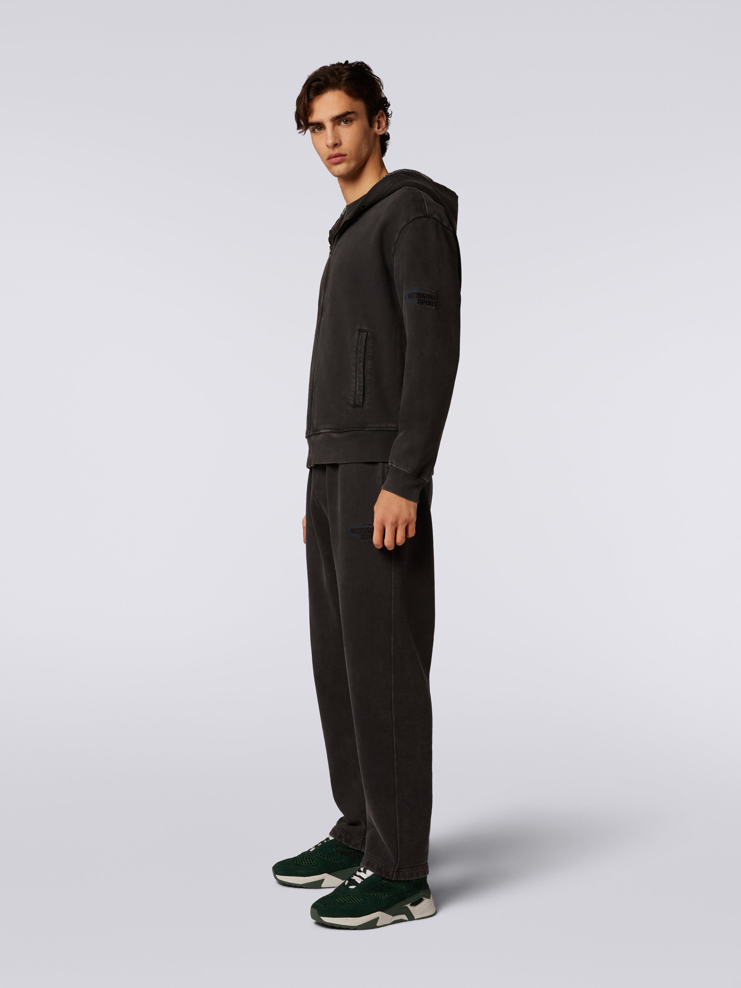 Felpa in cotone con cappuccio e zip, Grigio - 2