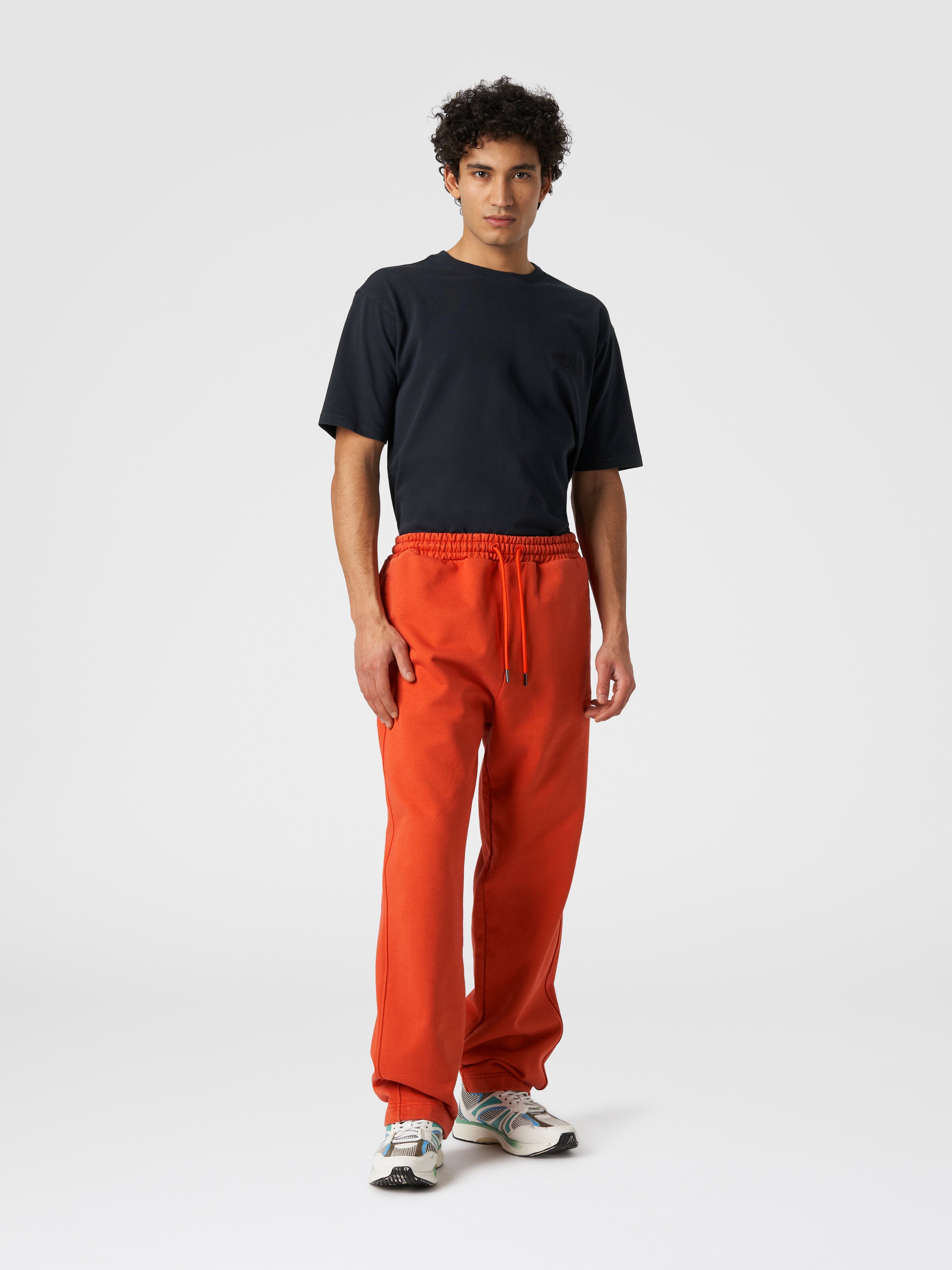Trousers in cotton fleece with logo, Orange - 1