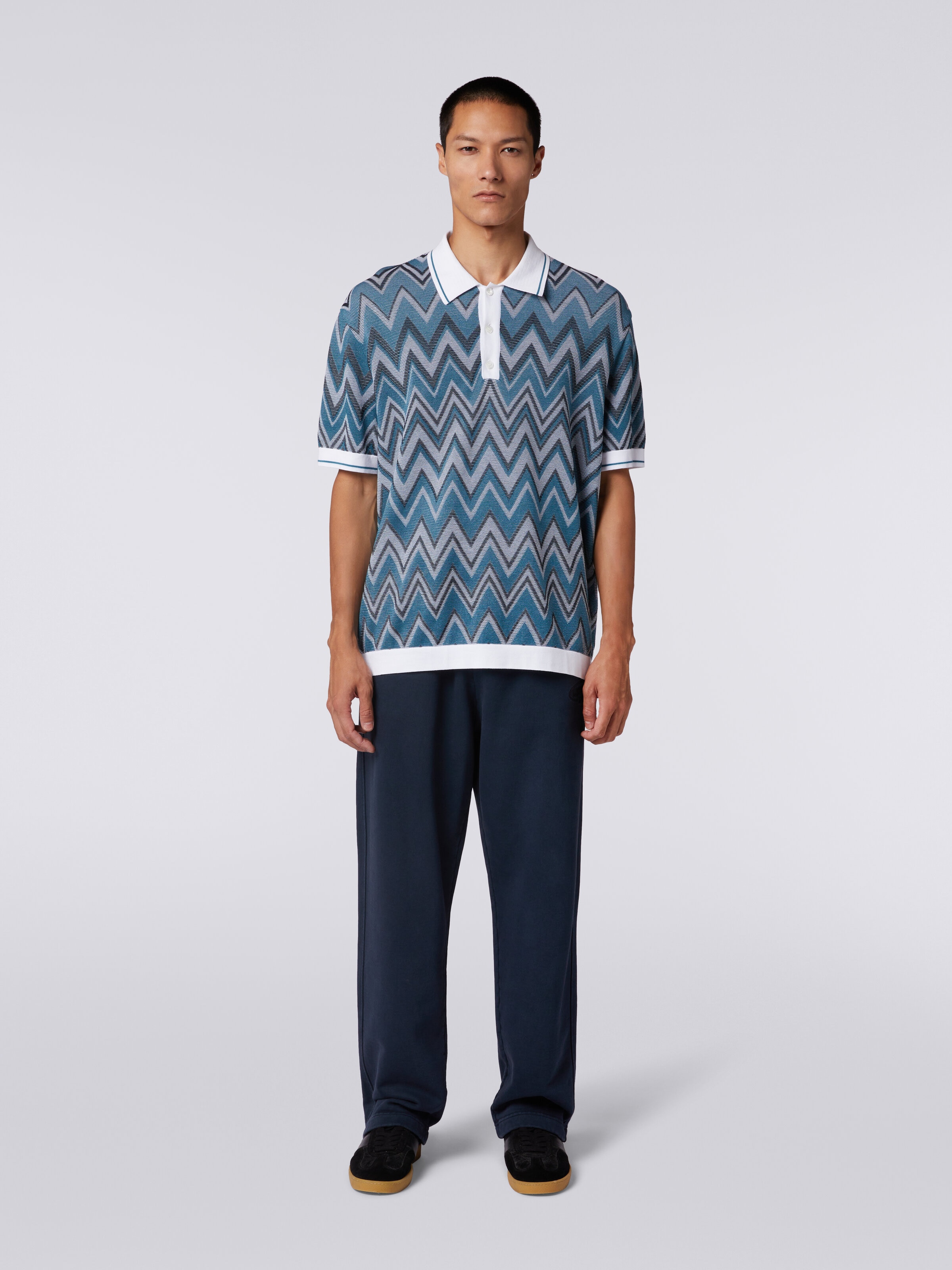Pantalones de felpa de algodón con logotipo, Azul Marino  - 1