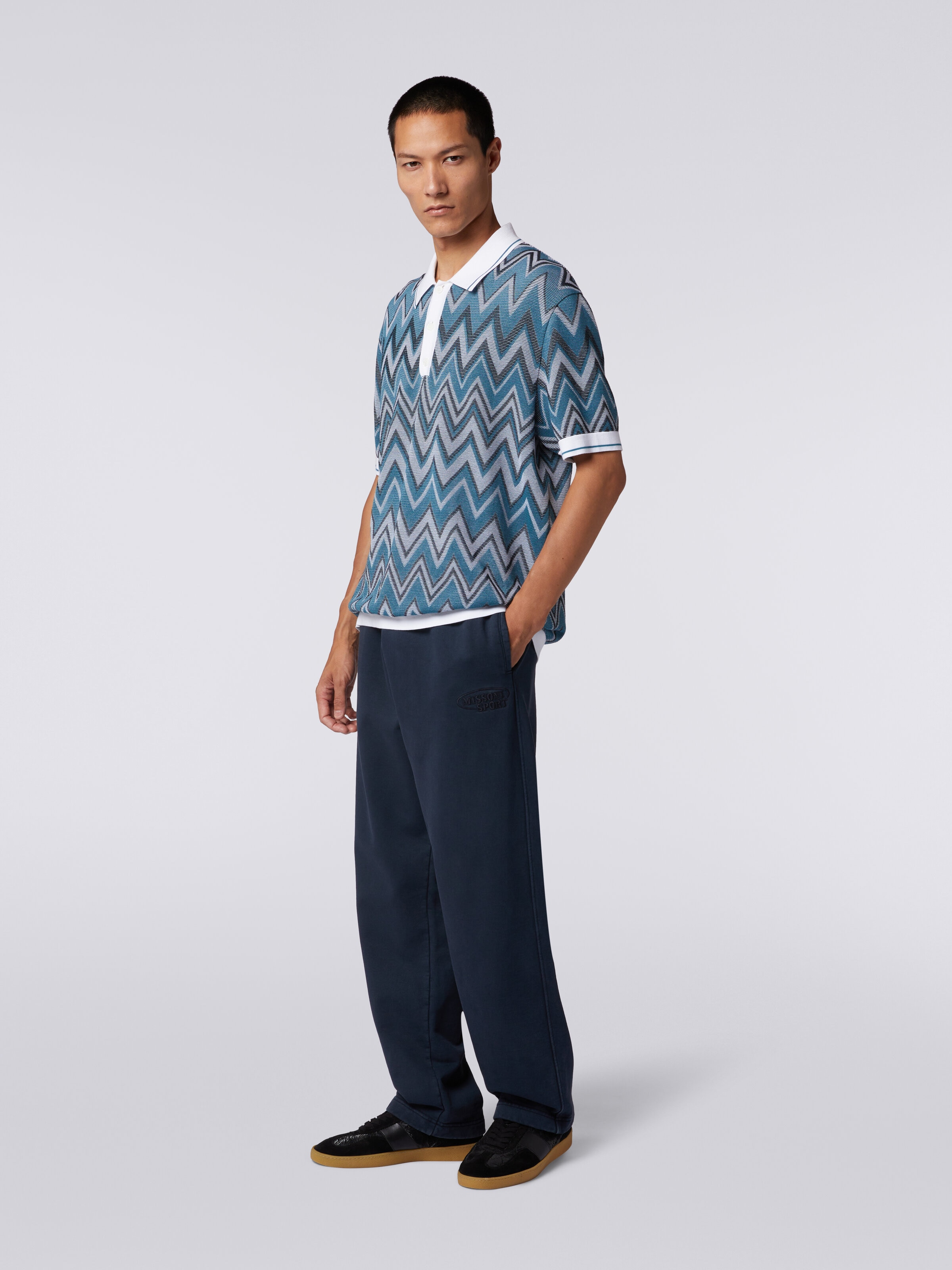 Trousers in cotton fleece with logo, Navy Blue  - 2