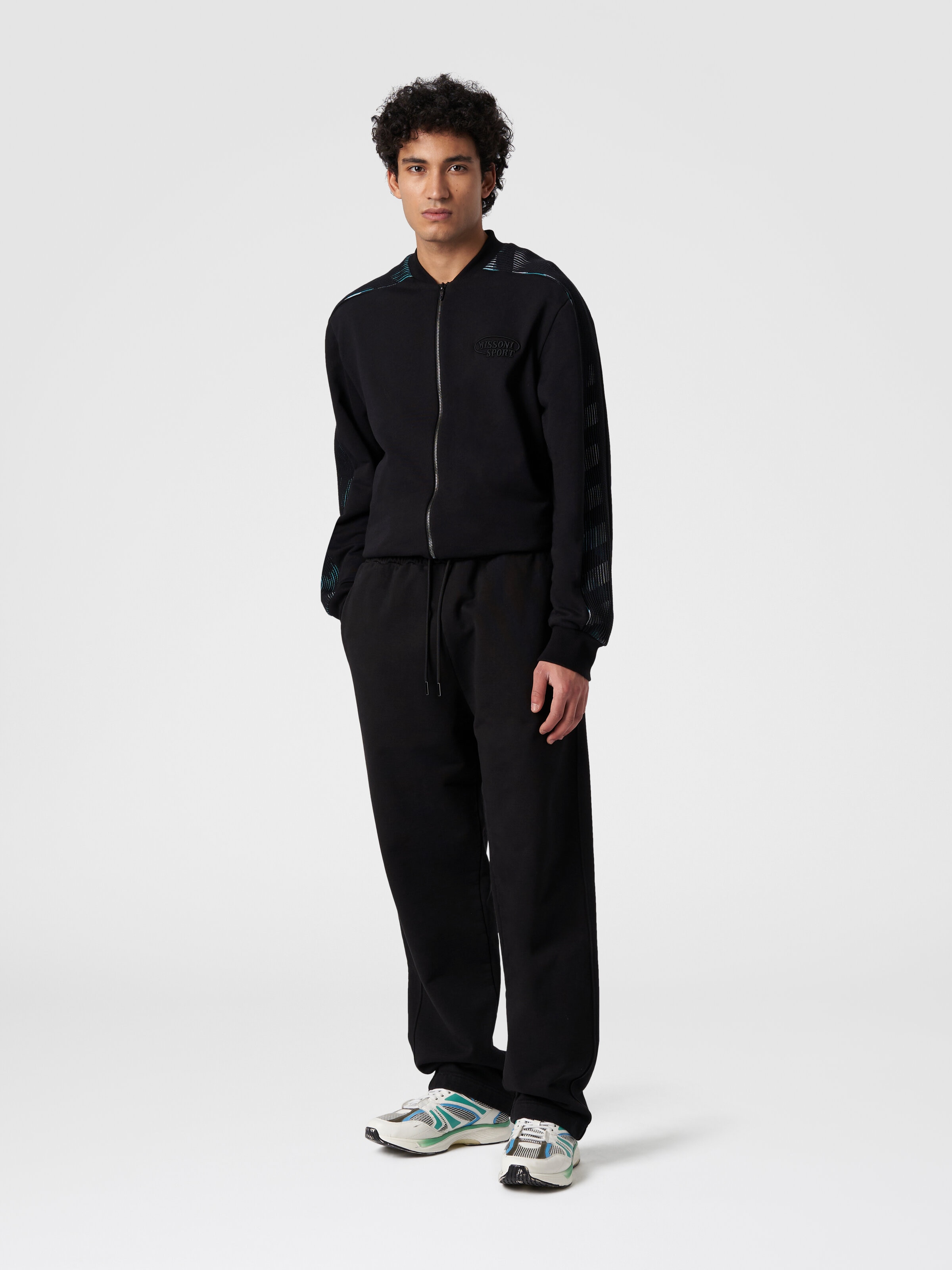 Trousers in cotton fleece with logo, Black    - 1