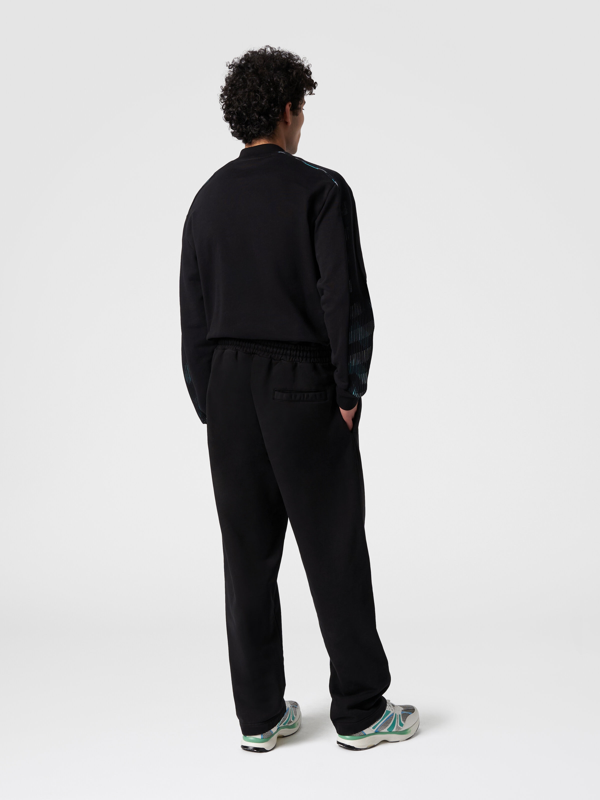 Trousers in cotton fleece with logo, Black    - 2