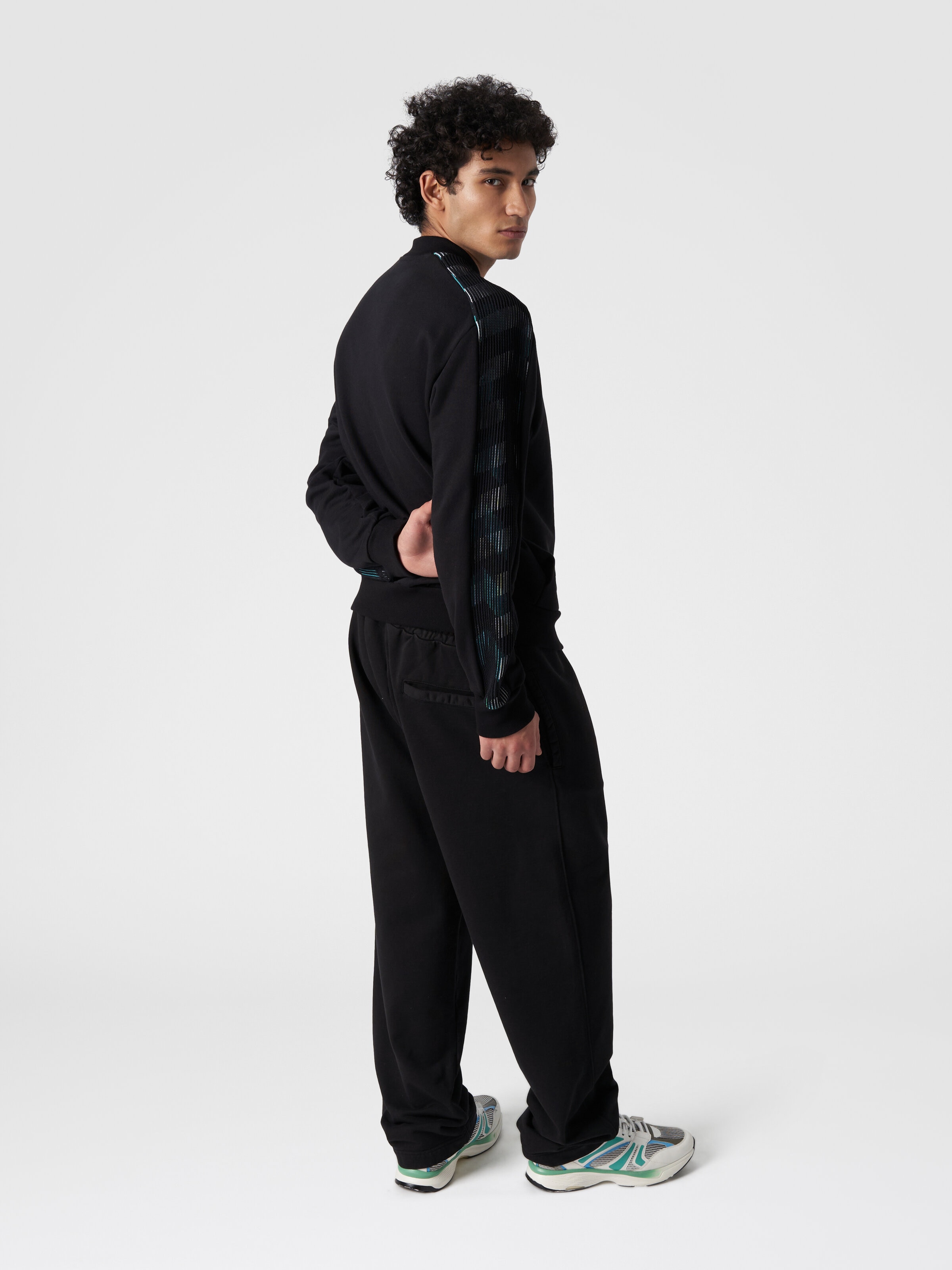 Trousers in cotton fleece with logo, Black    - 3