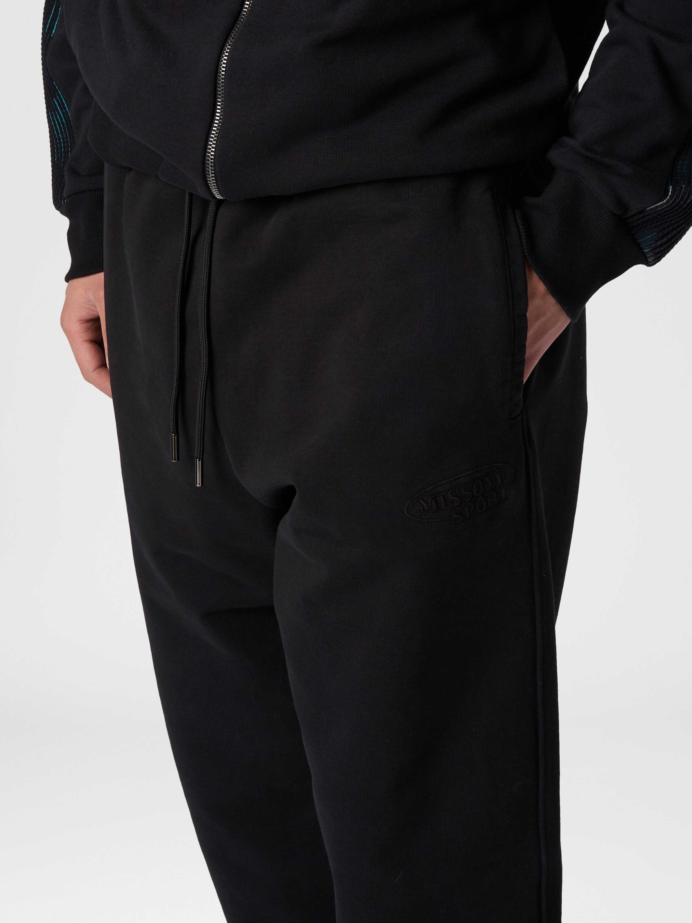 Trousers in cotton fleece with logo, Black    - 4