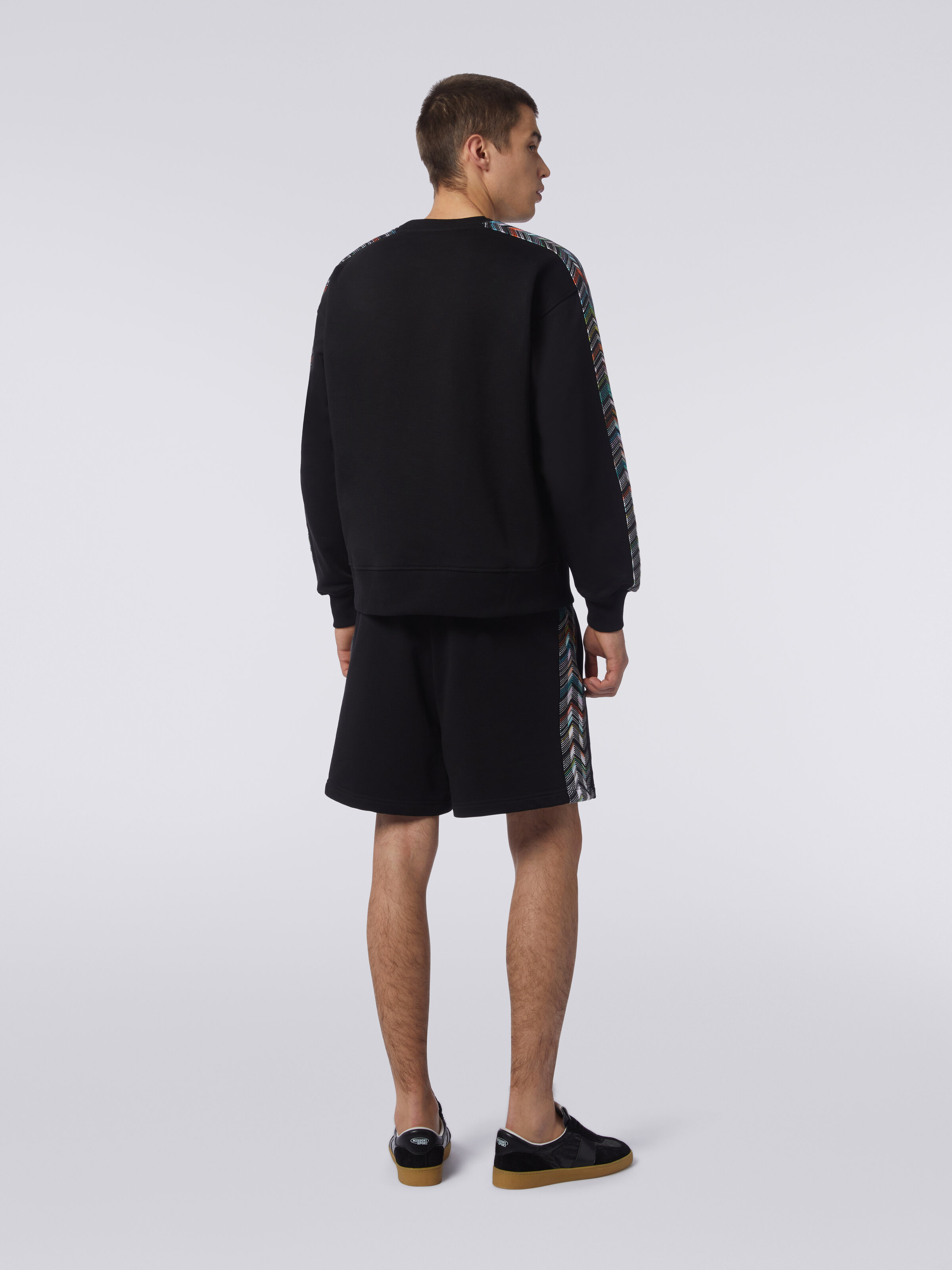 Shorts in fleece with logo and knitted side bands, Black    - 3