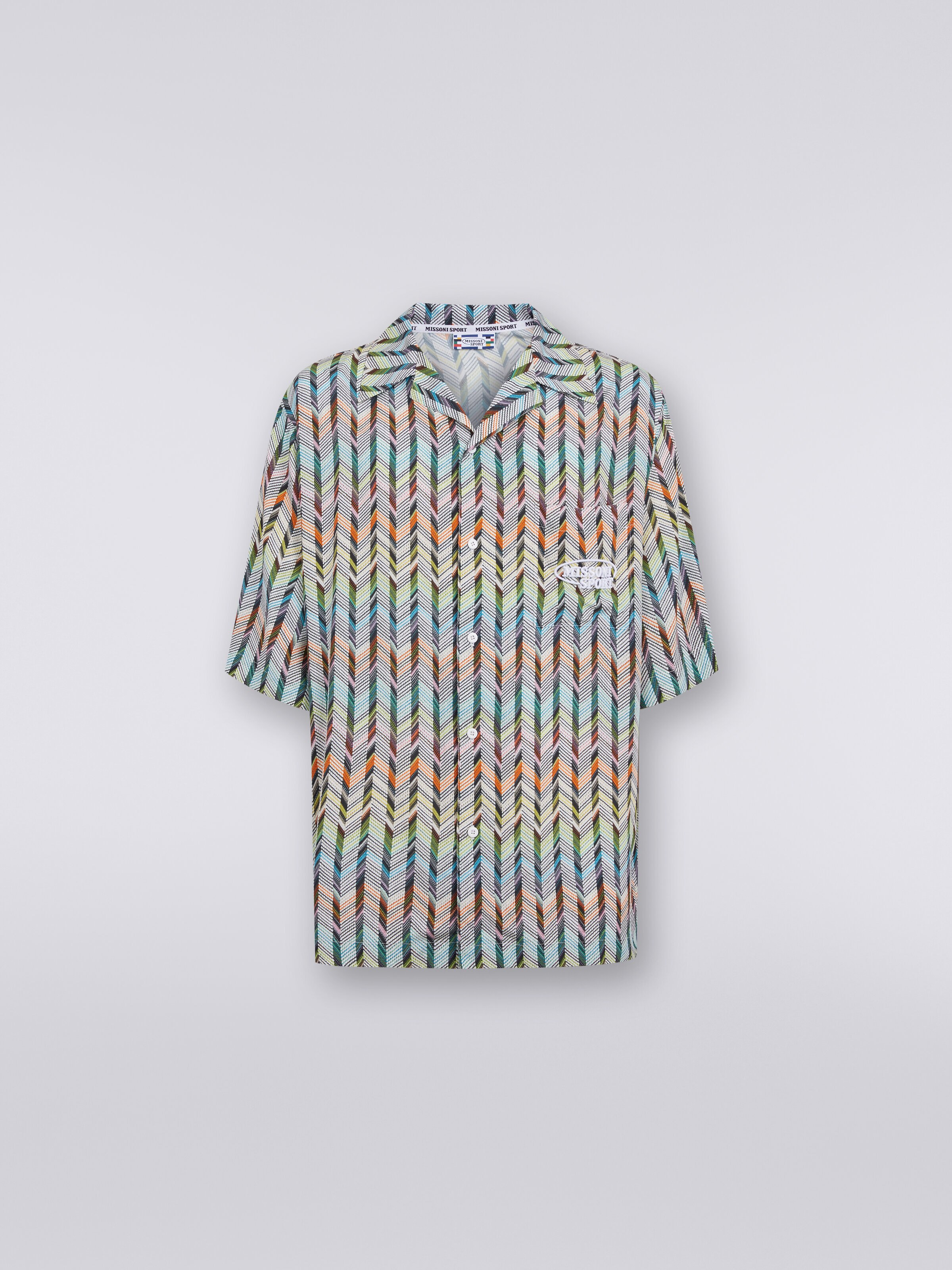 Camisa de bolos de viscosa estampada con logotipo, Multicolor  - 0