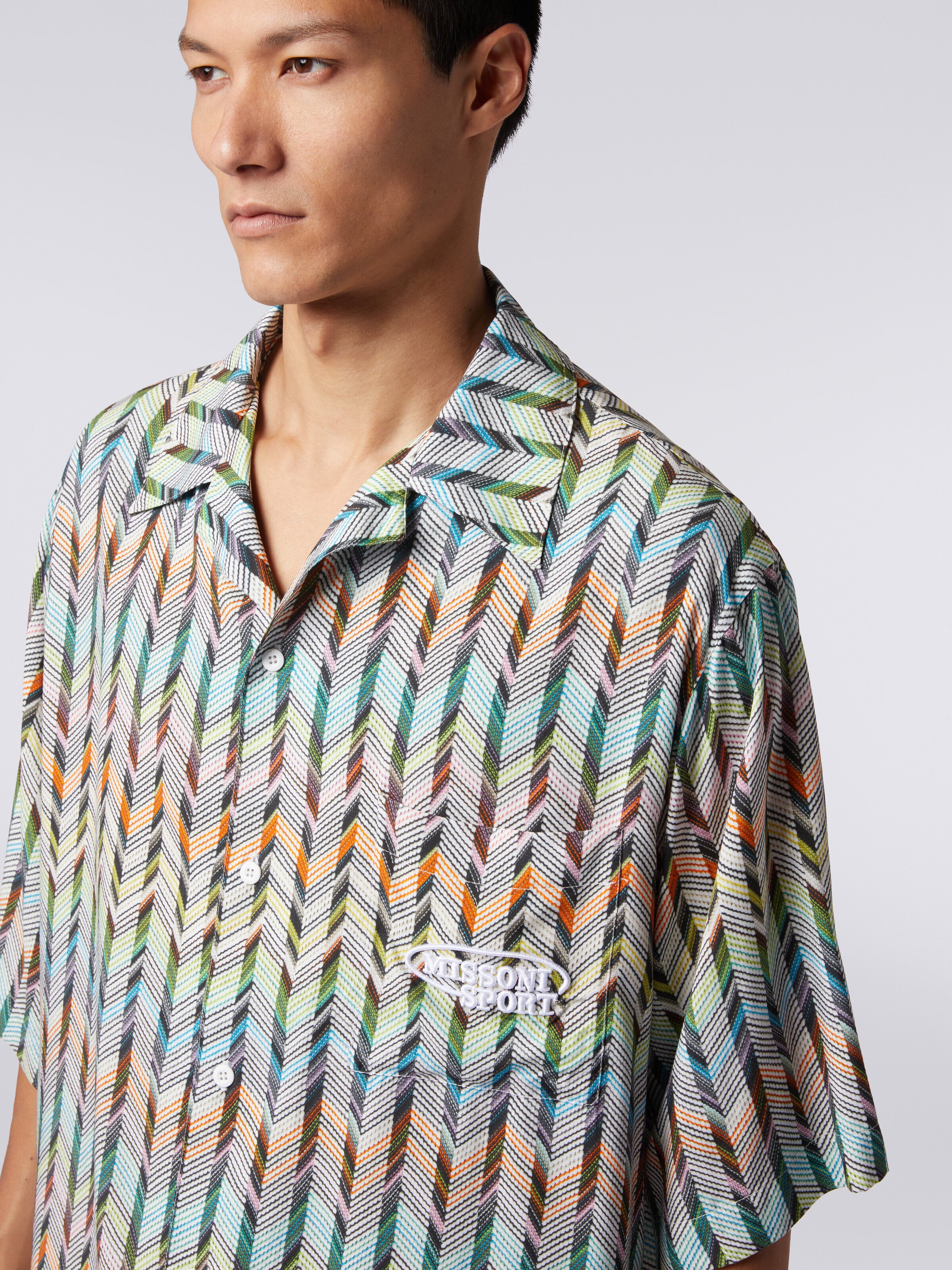 Camisa de bolos de viscosa estampada con logotipo, Multicolor  - 4