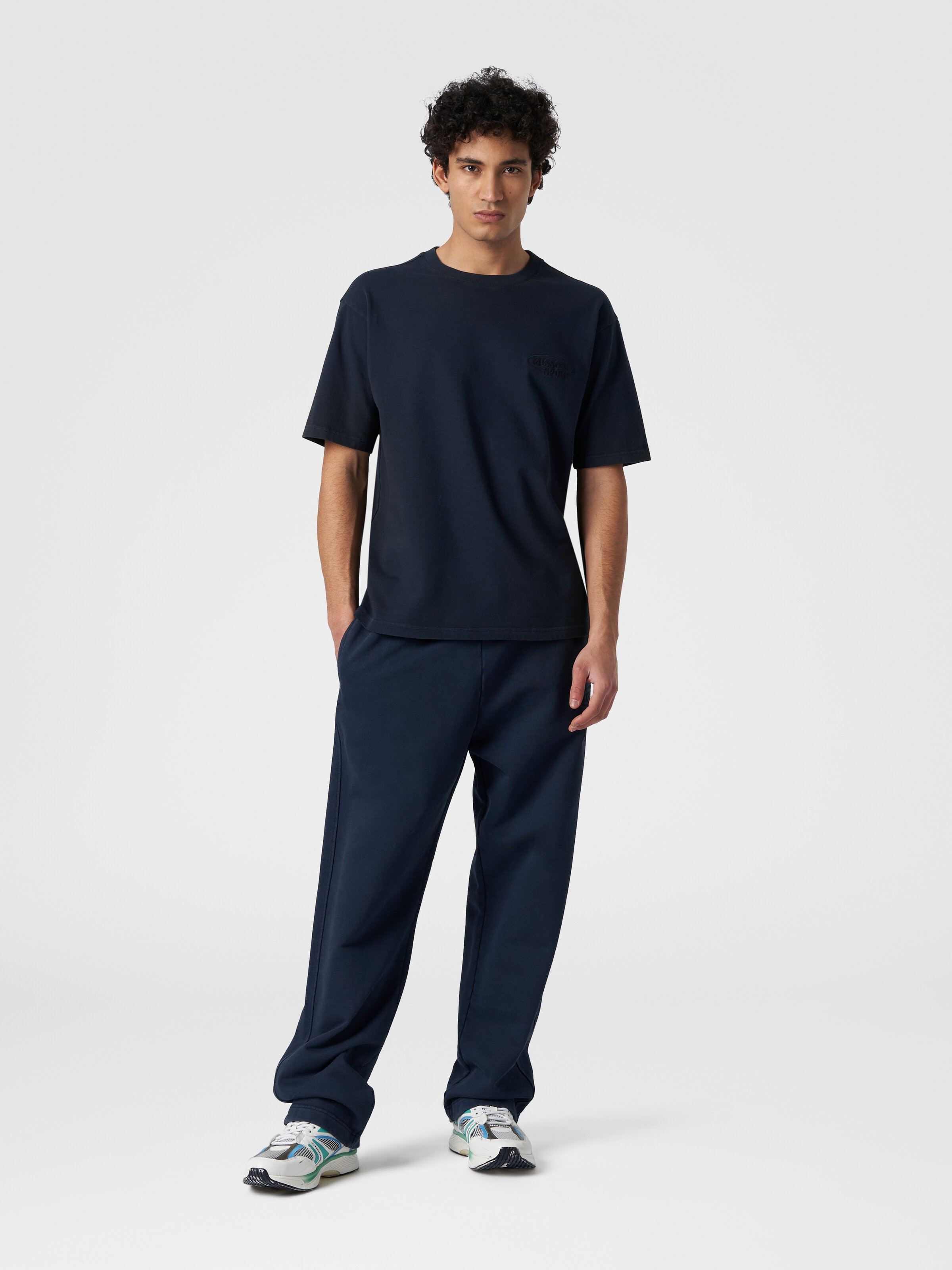 T-shirt girocollo in cotone con logo, Blu Navy  - 1