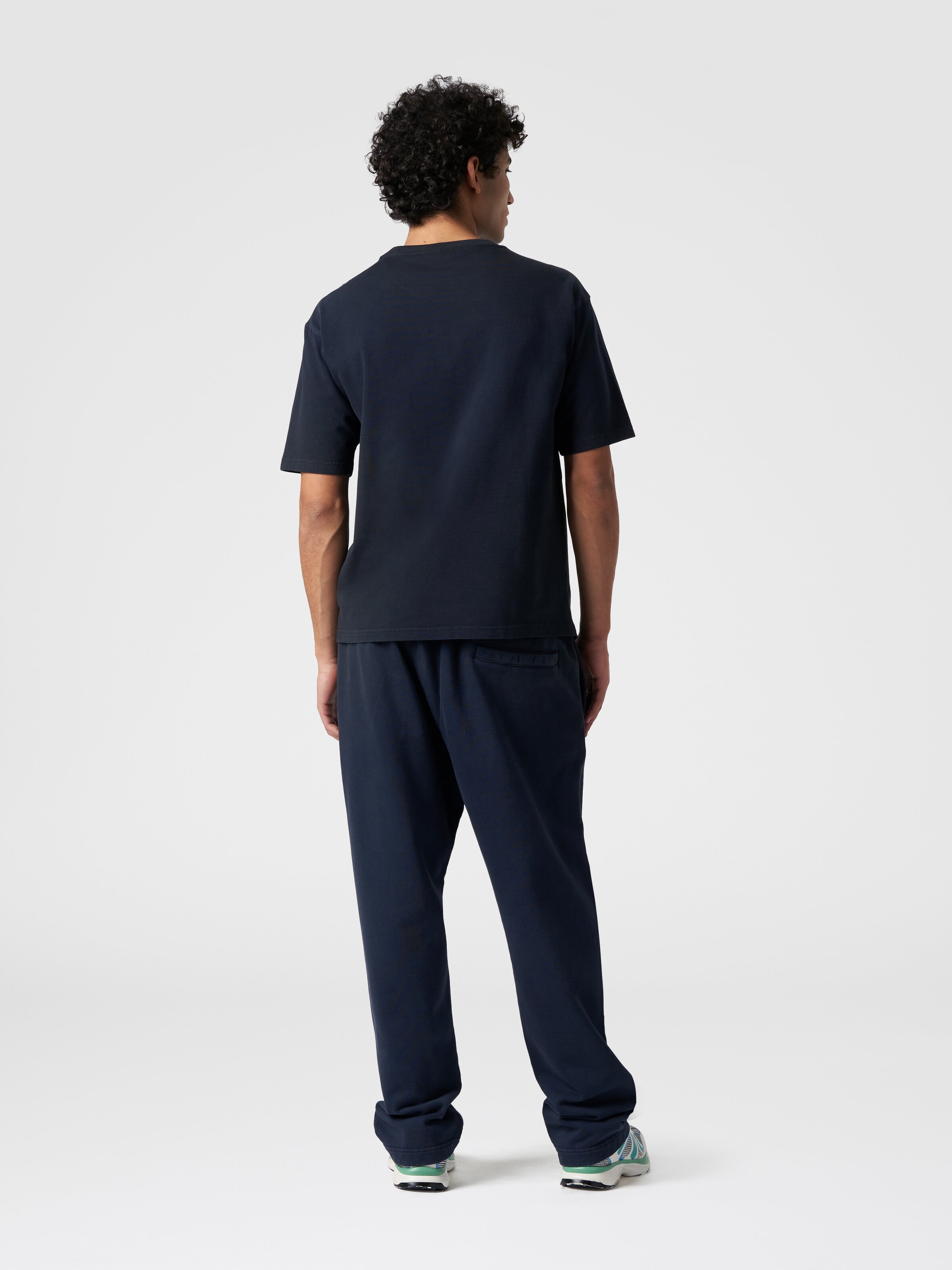 Camiseta de cuello redondo de algodón con logotipo, Azul Marino  - 2