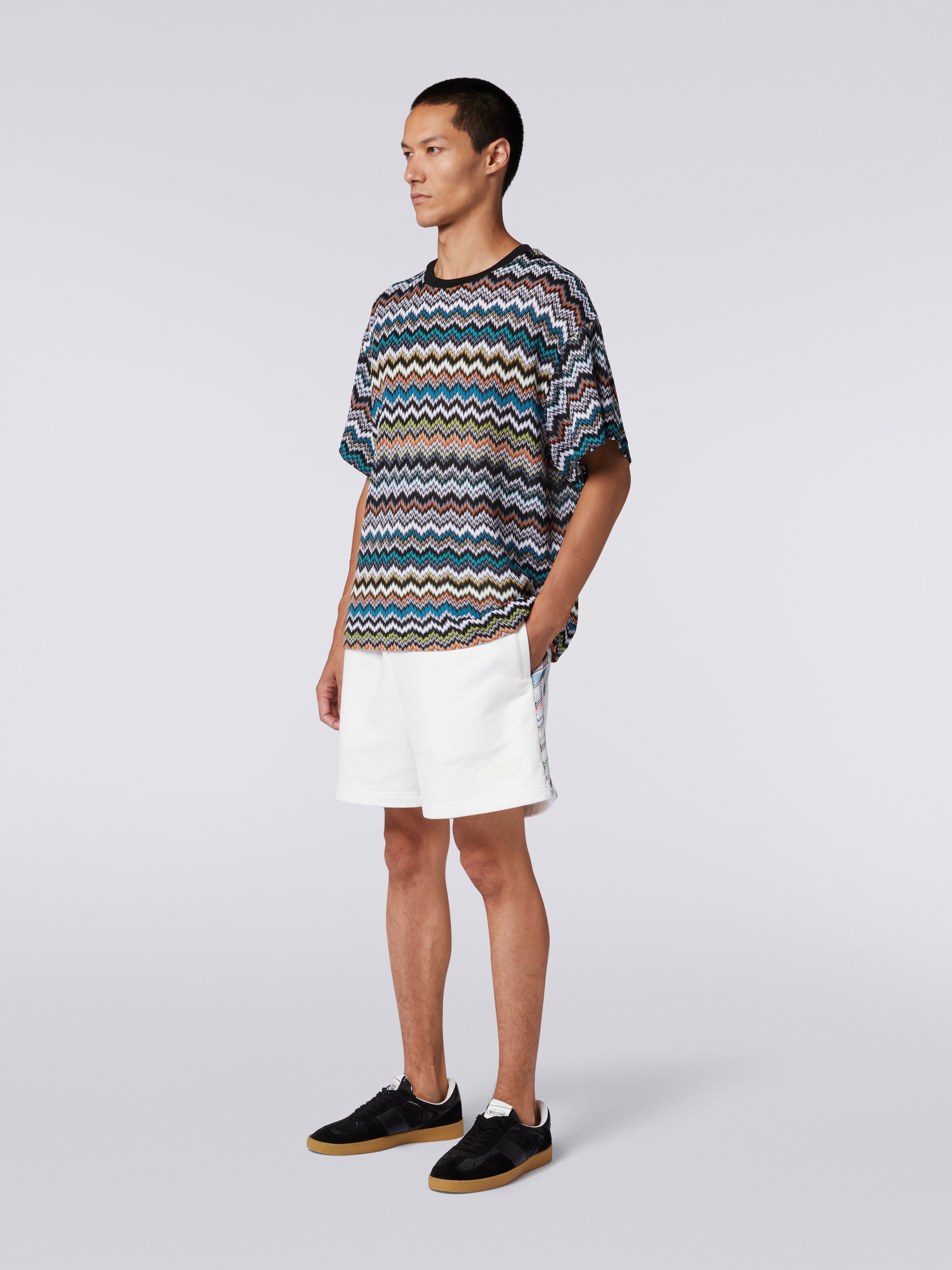 T-shirt girocollo in maglia di cotone zig zag, Multicolore  - 2