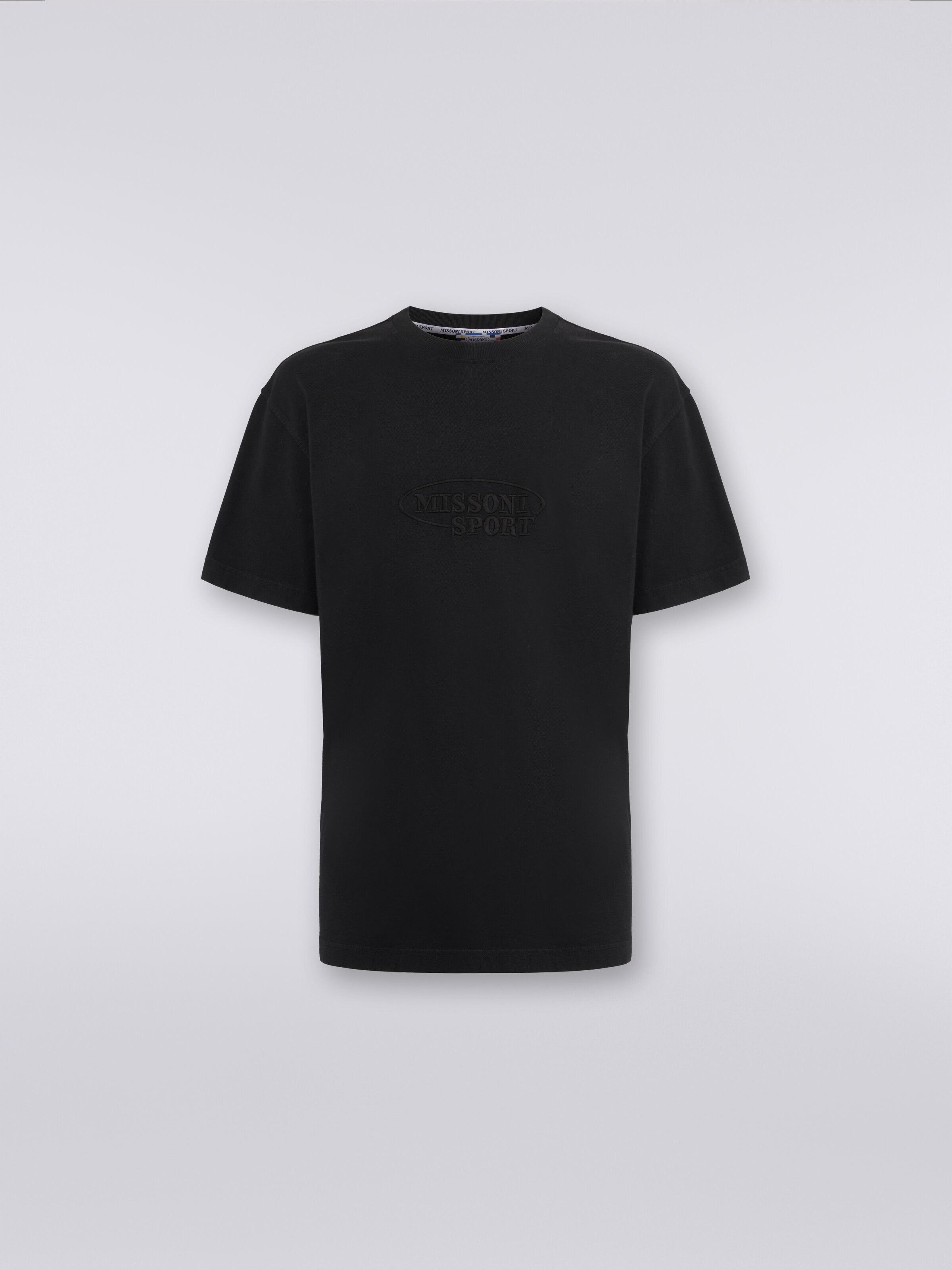 Crew-neck T-shirt in cotton with logo, Black    - 0