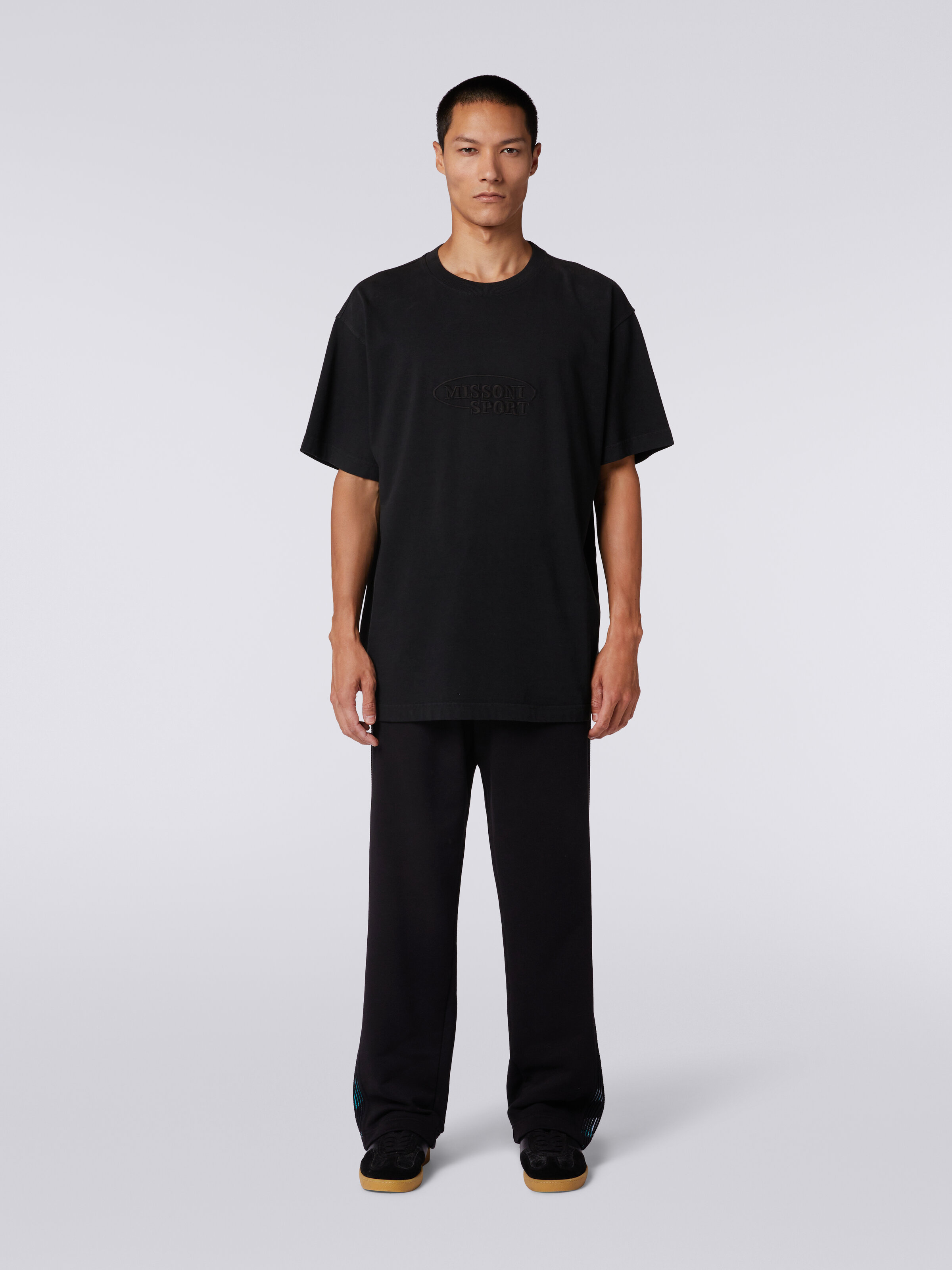 Crew-neck T-shirt in cotton with logo, Black    - 1