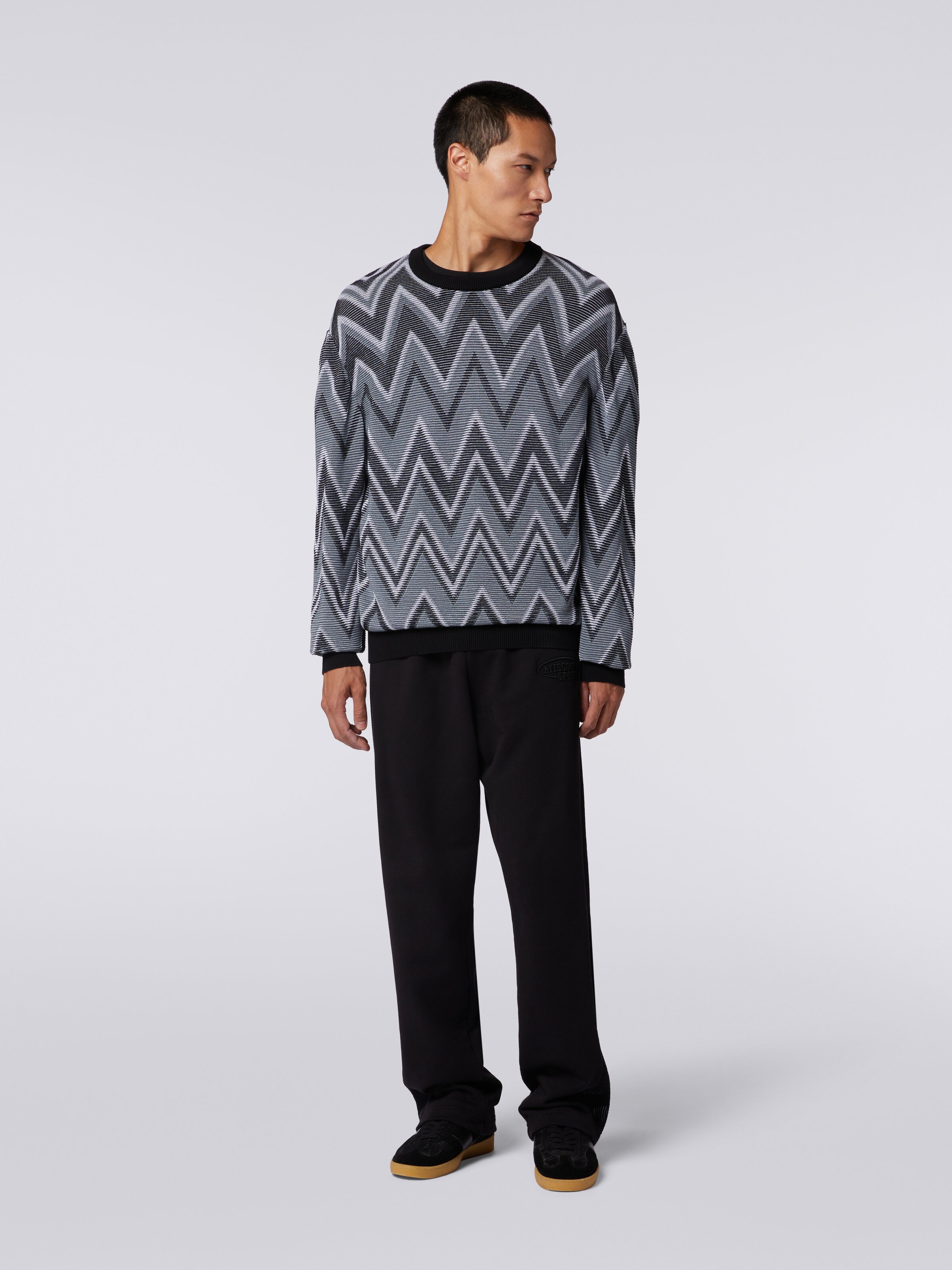 Jersey de cuello redondo de algodón zigzag, Multicolor  - 1