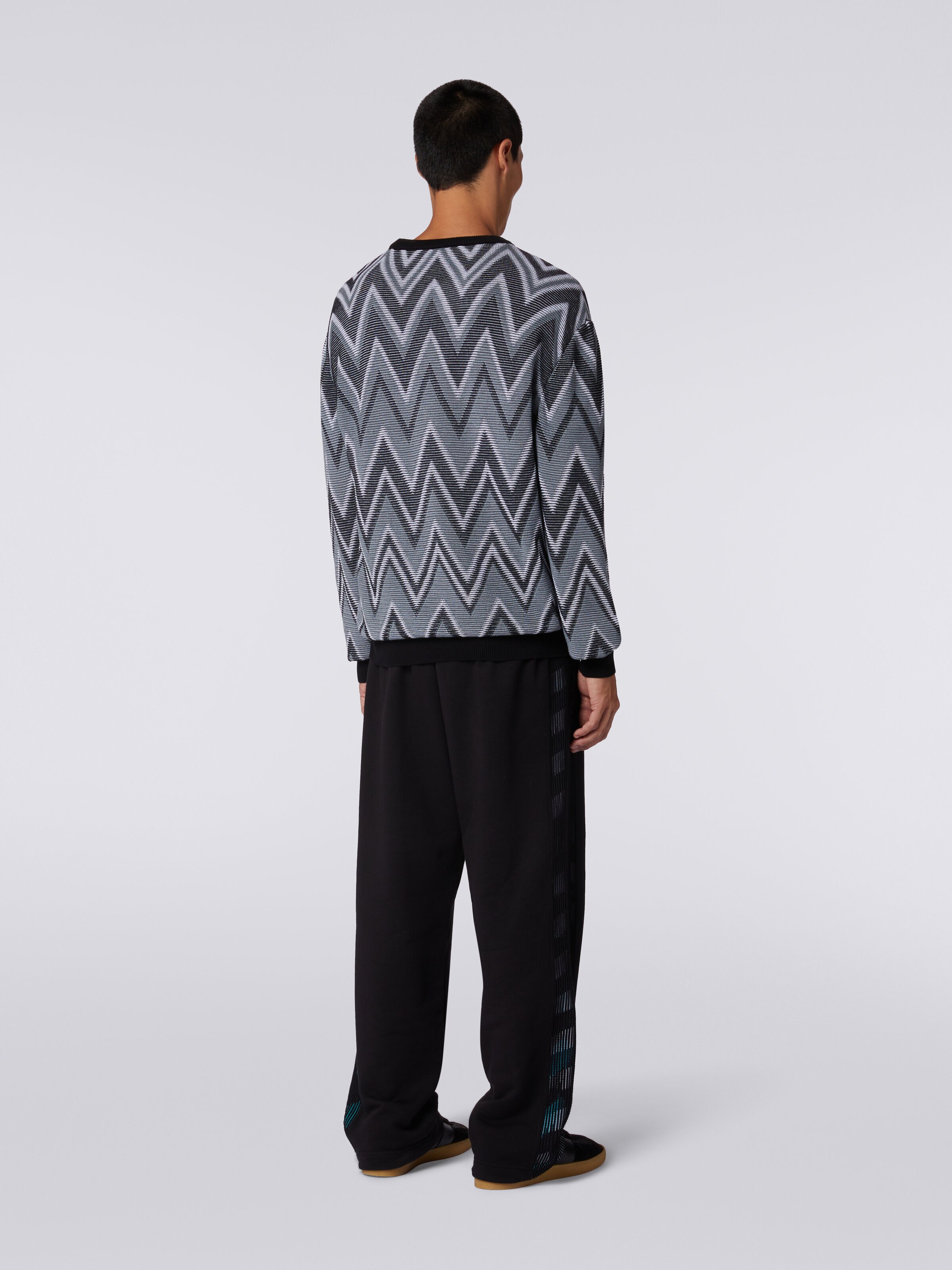 Pullover girocollo in cotone zig zag, Multicolore  - 3