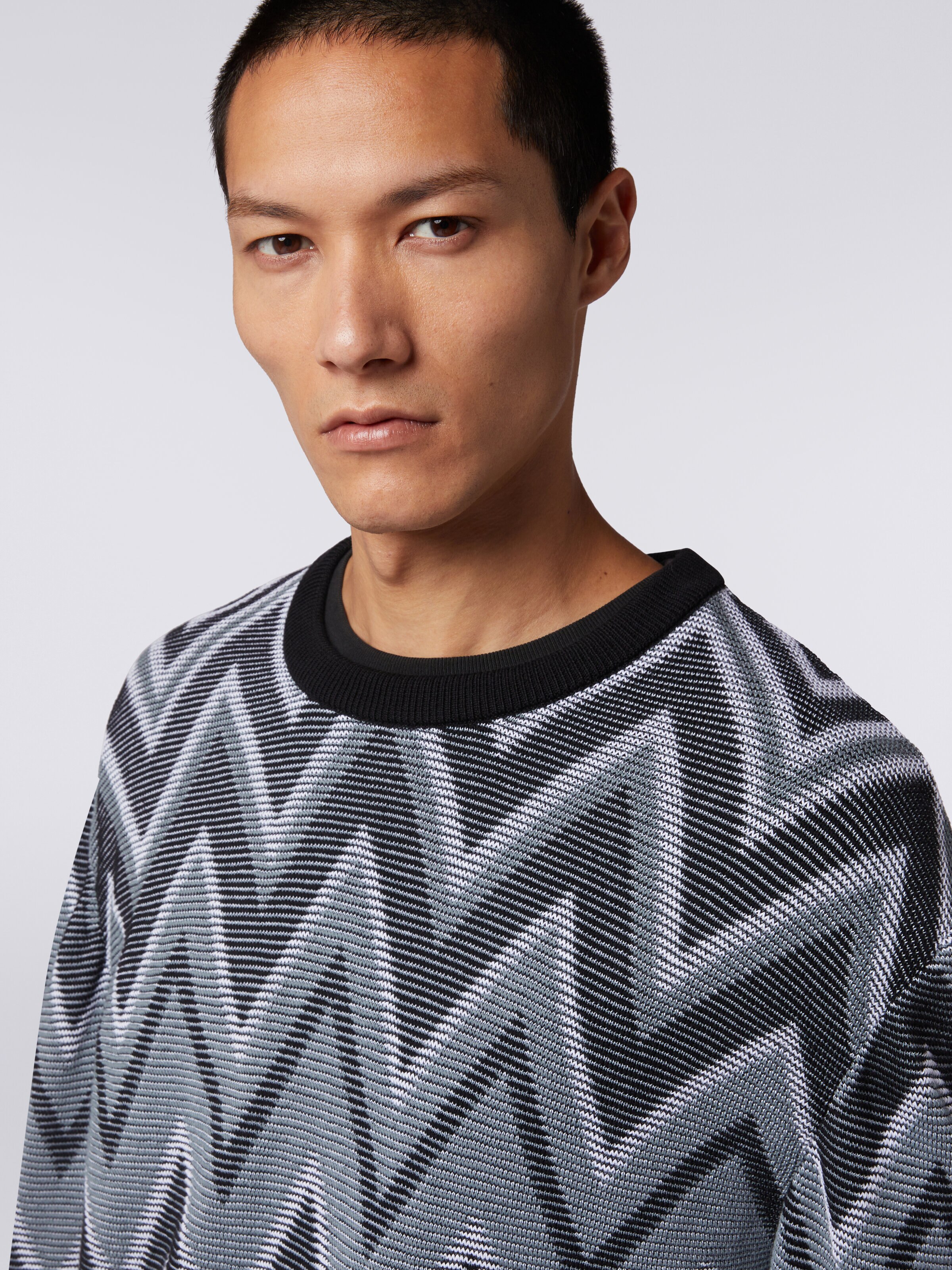 Crew-neck pullover in zigzag cotton, Multicoloured  - 4