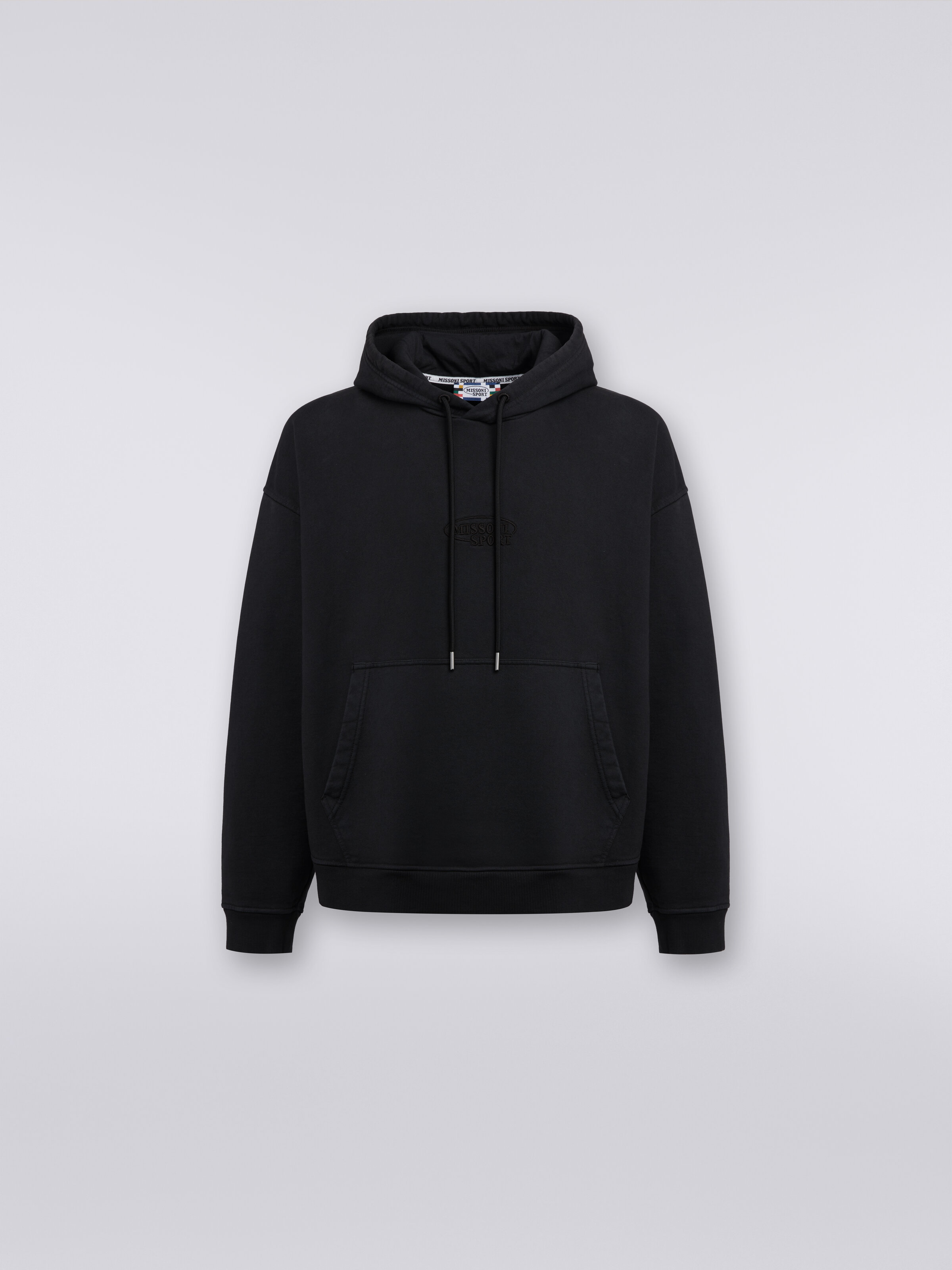 Hooded sweatshirt in cotton with logo, Black    - 0