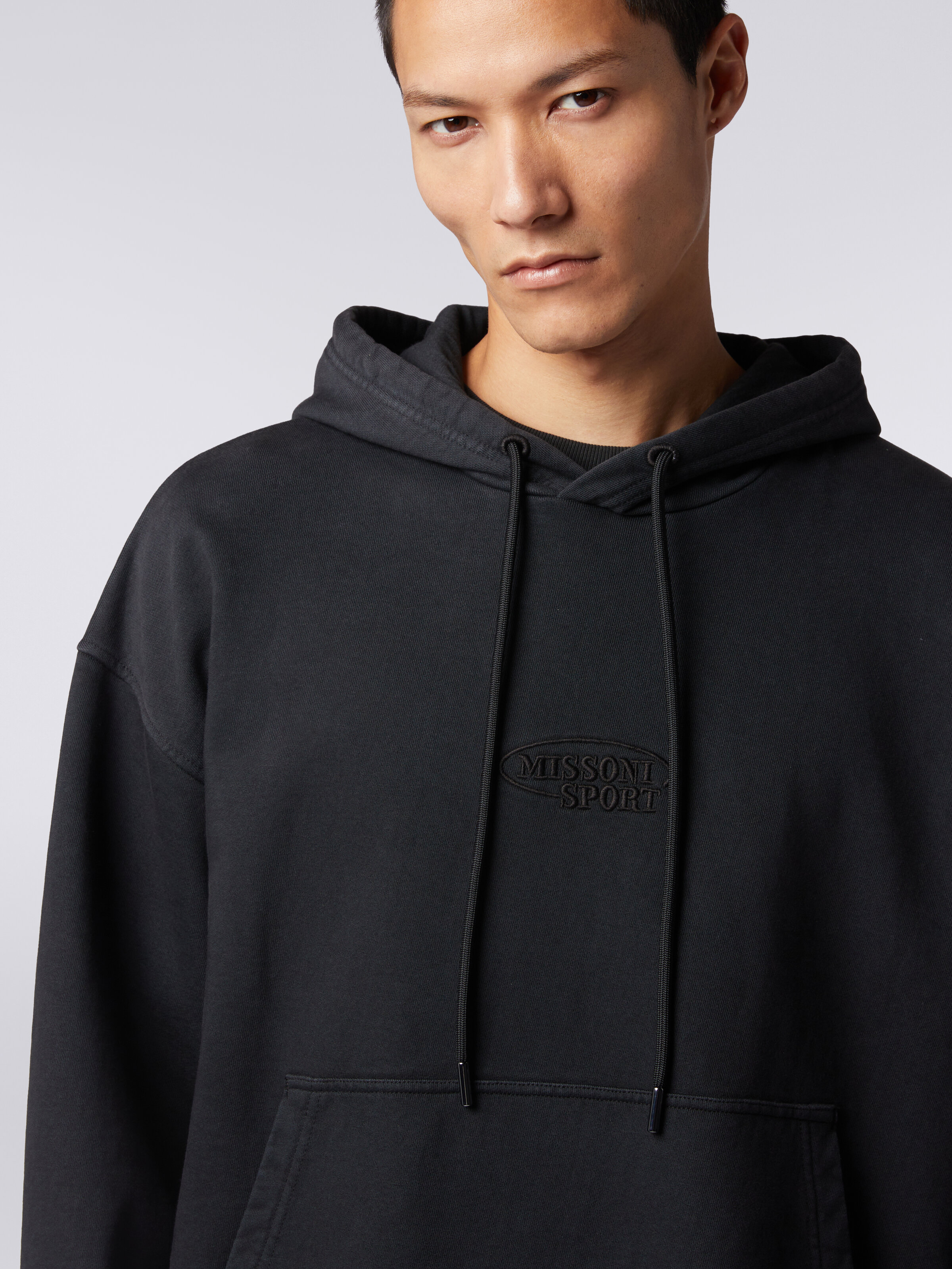 Hooded sweatshirt in cotton with logo, Black    - 4