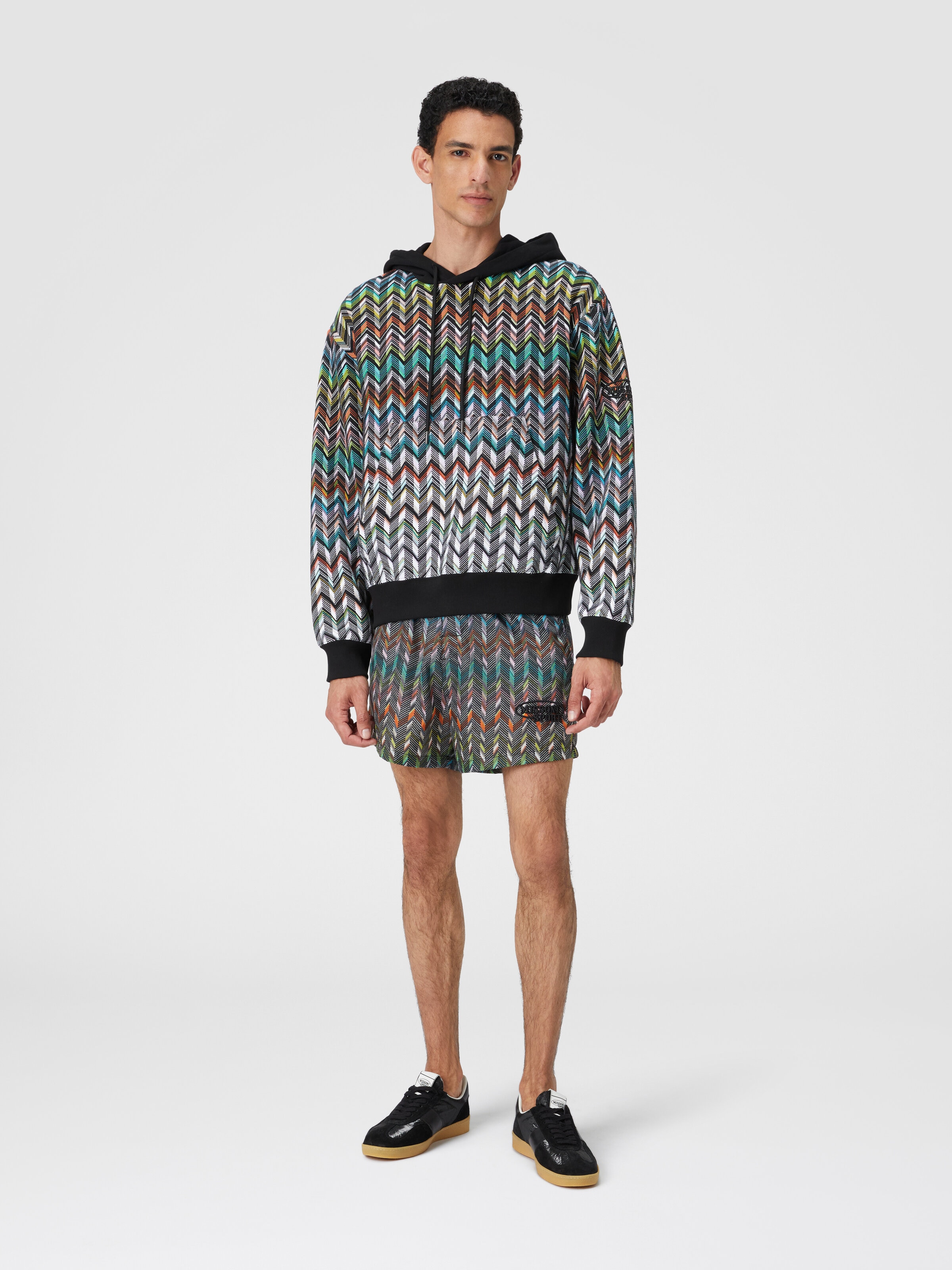 Hooded sweatshirt in zigzag knit , Multicoloured  - 1