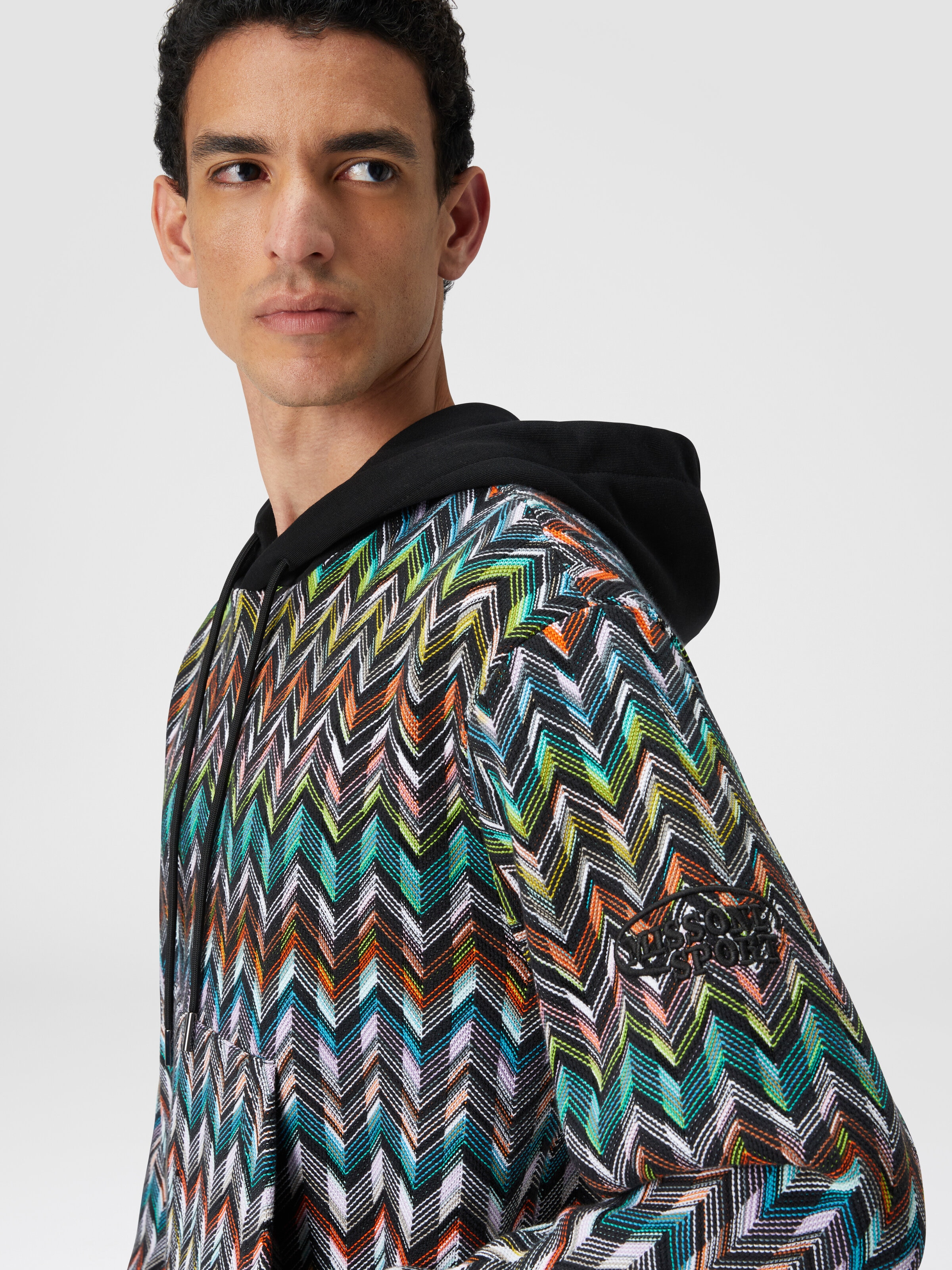 Hooded sweatshirt in zigzag knit , Multicoloured  - 4
