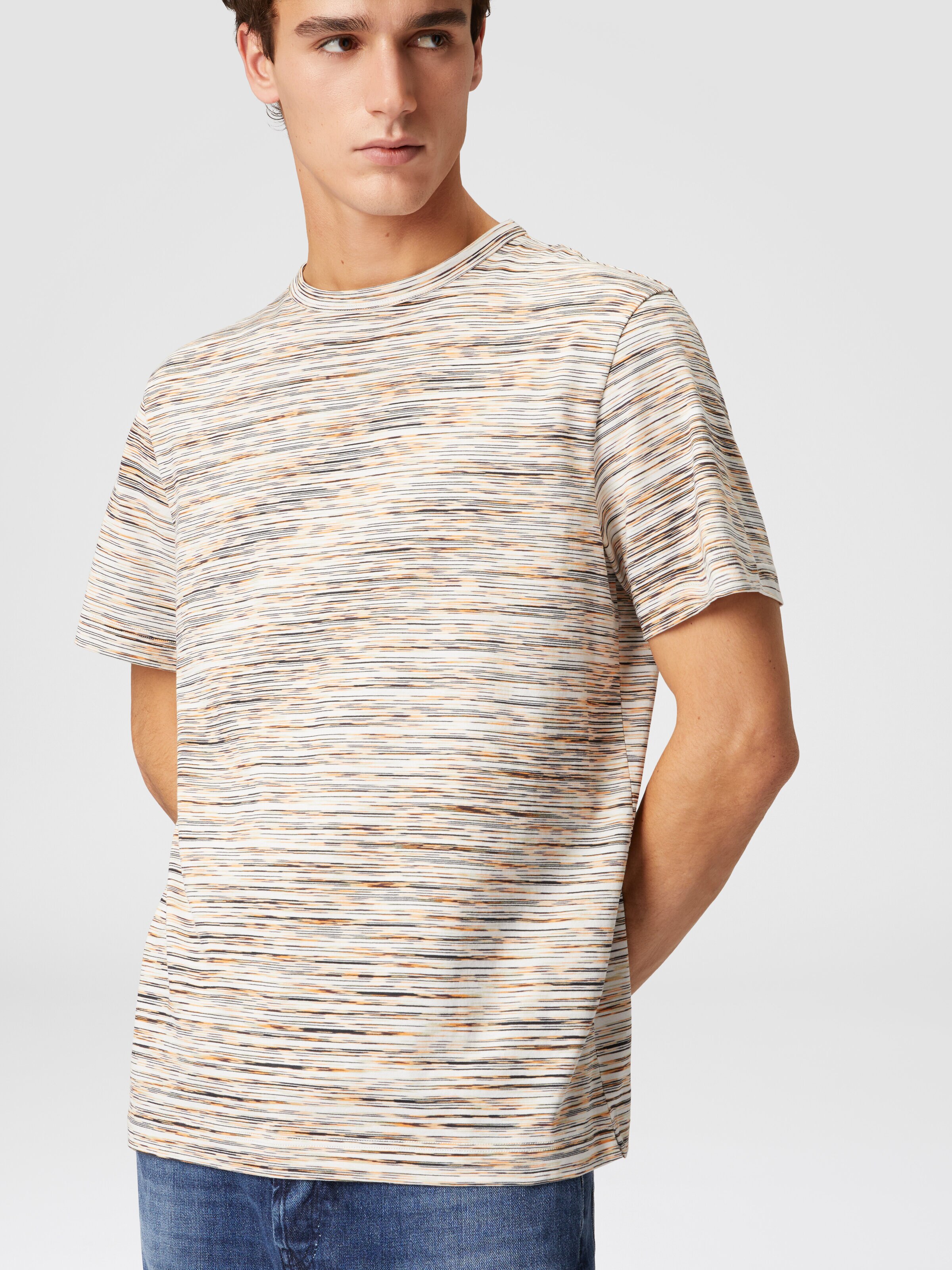 Slub cotton crew-neck T-shirt, White  & Orange - 3
