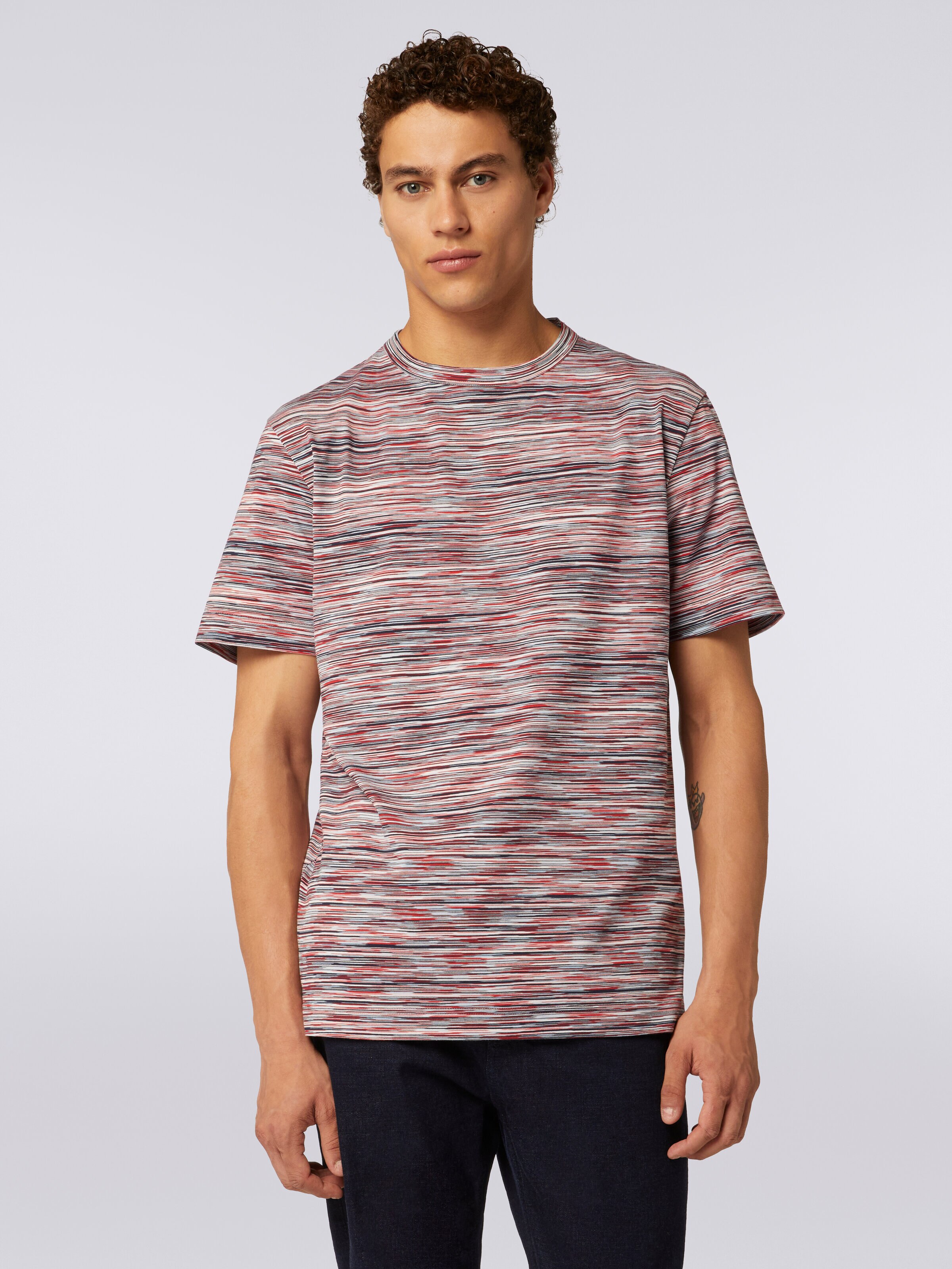 Rundhals-T-Shirt aus Baumwolle in Flammgarnoptik, Mehrfarbig  - 4