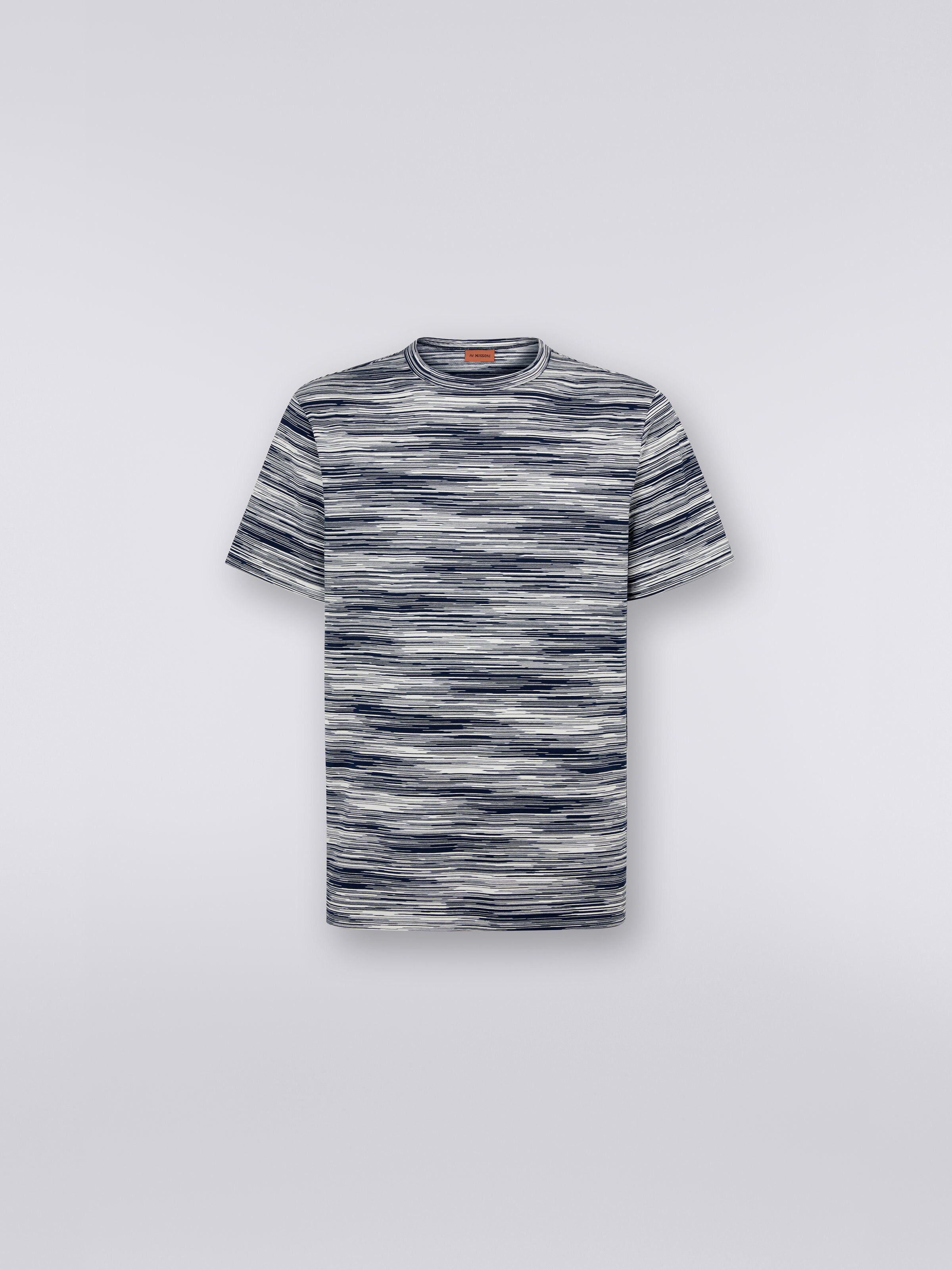Slub cotton crew-neck T-shirt, White, Black & Navy Blue - 0