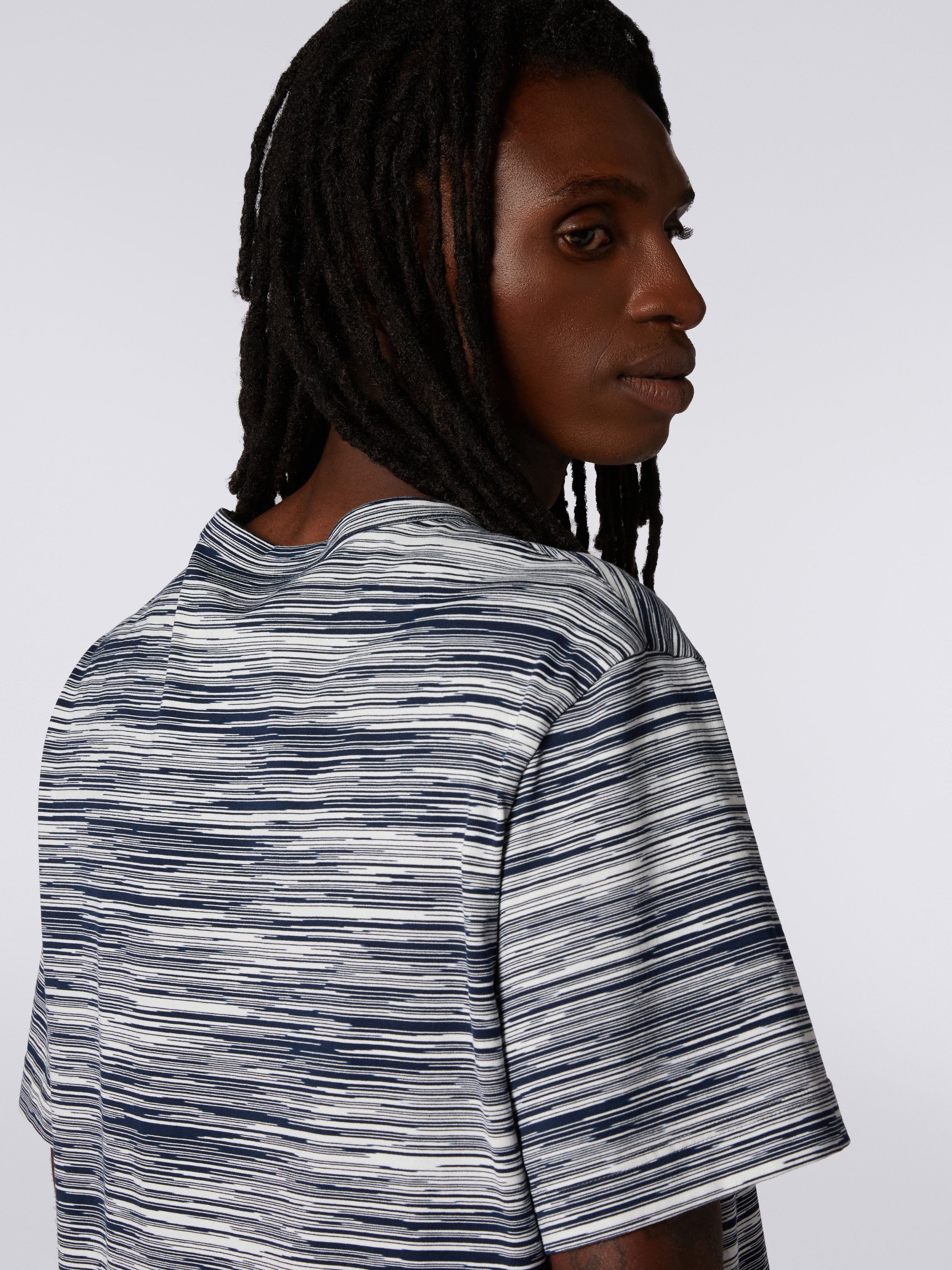 Slub cotton crew-neck T-shirt, White, Black & Navy Blue - 4