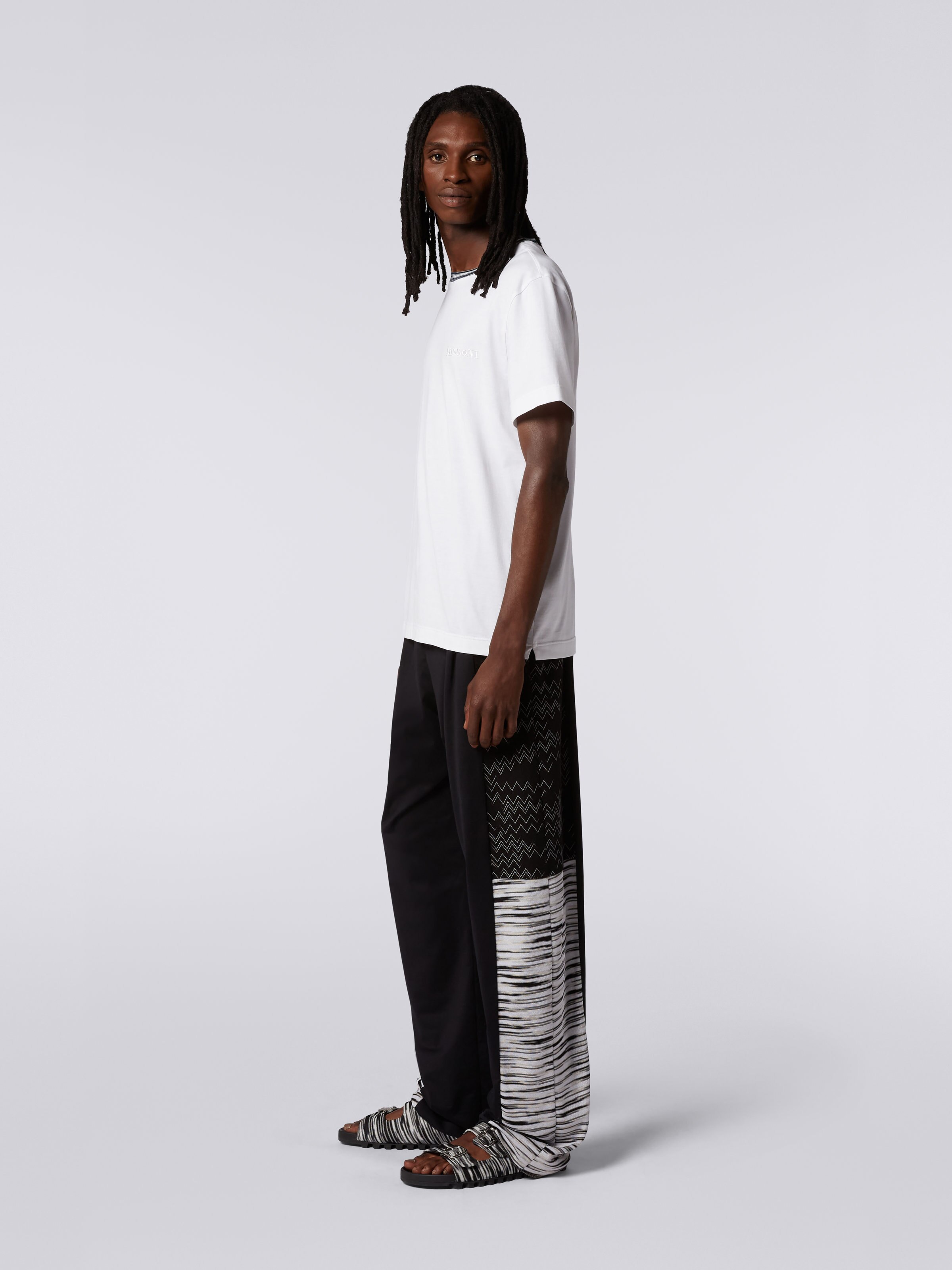 Crew-neck cotton T-shirt with contrasting detail and logo lettering, White  - 2