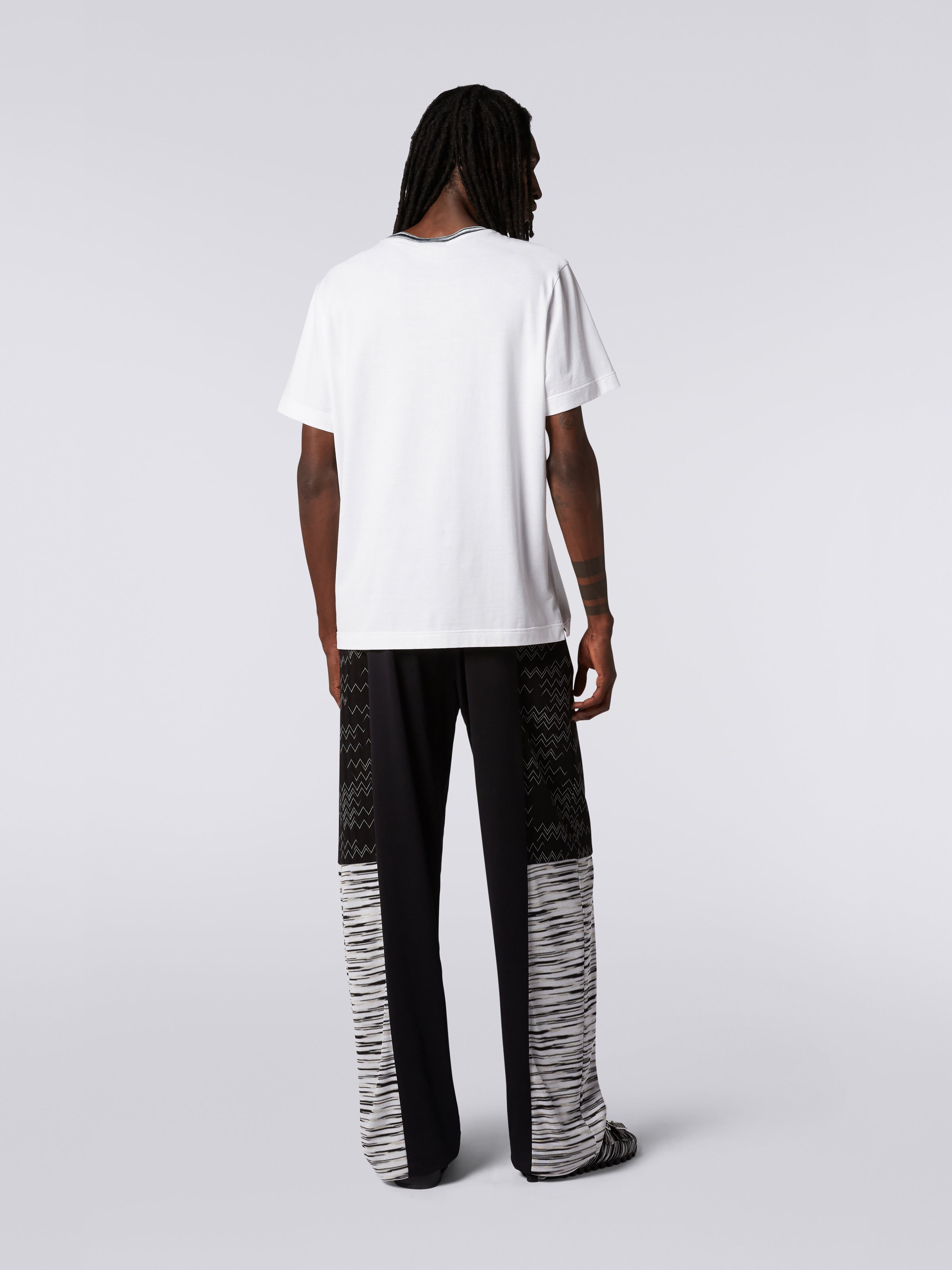 Crew-neck cotton T-shirt with contrasting detail and logo lettering, White  - 3