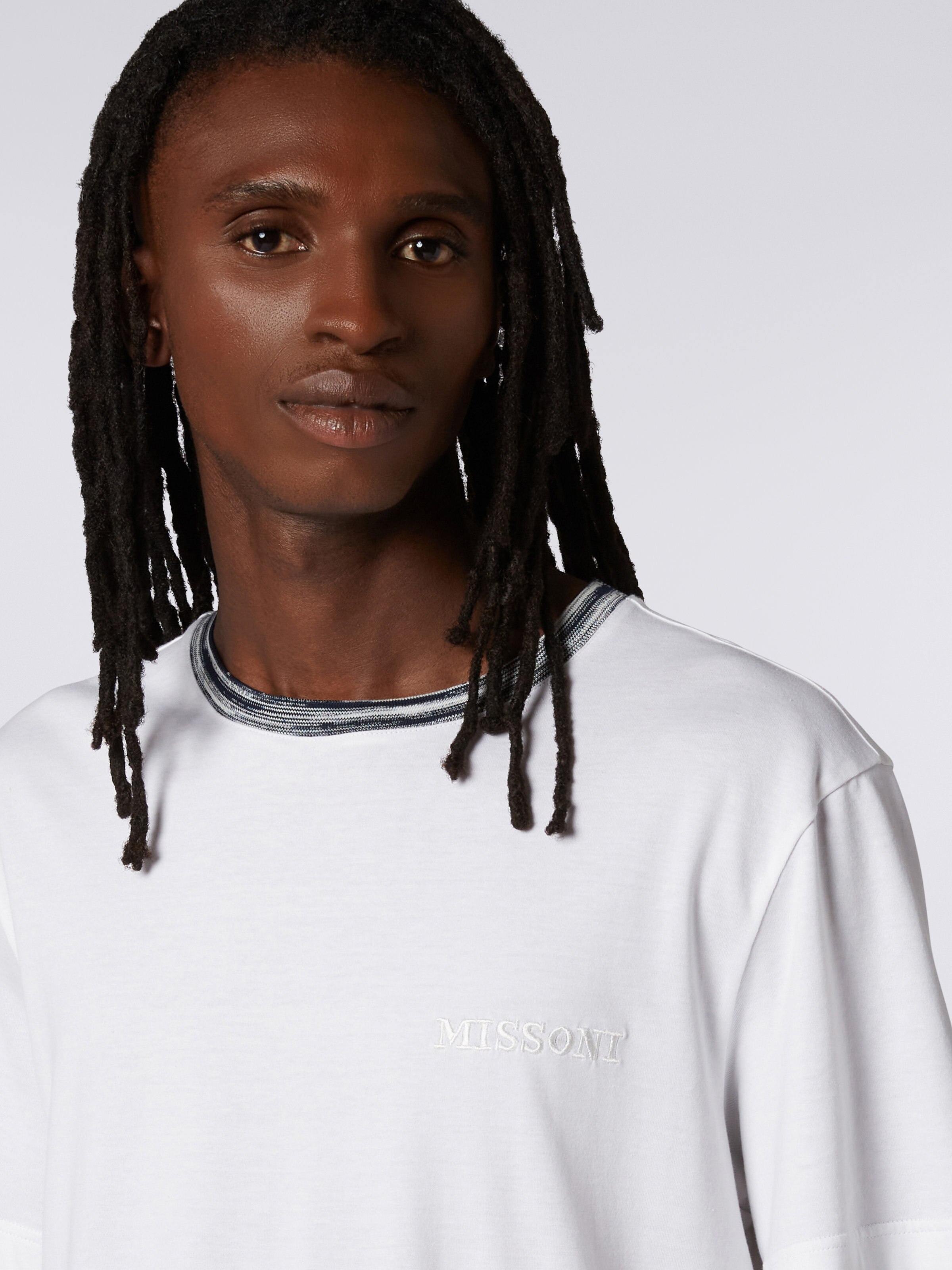 Crew-neck cotton T-shirt with contrasting detail and logo lettering, White  - 4